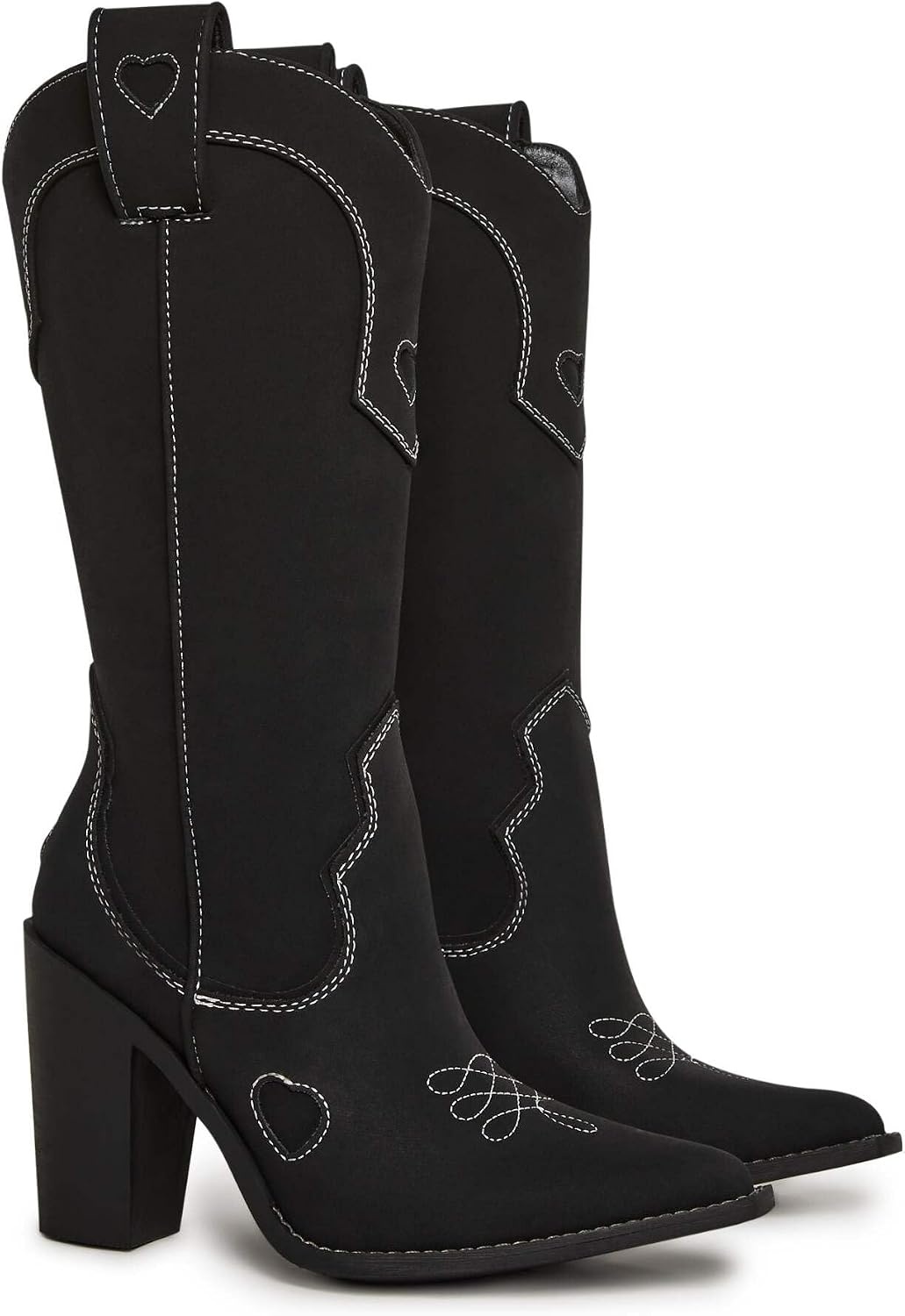image:imageDolls Kill Basic Present Perfect Cowgirl Boot by Sugar Thrillz Womens MidCalf Western Heeled Boots with Heart StitchingBlack