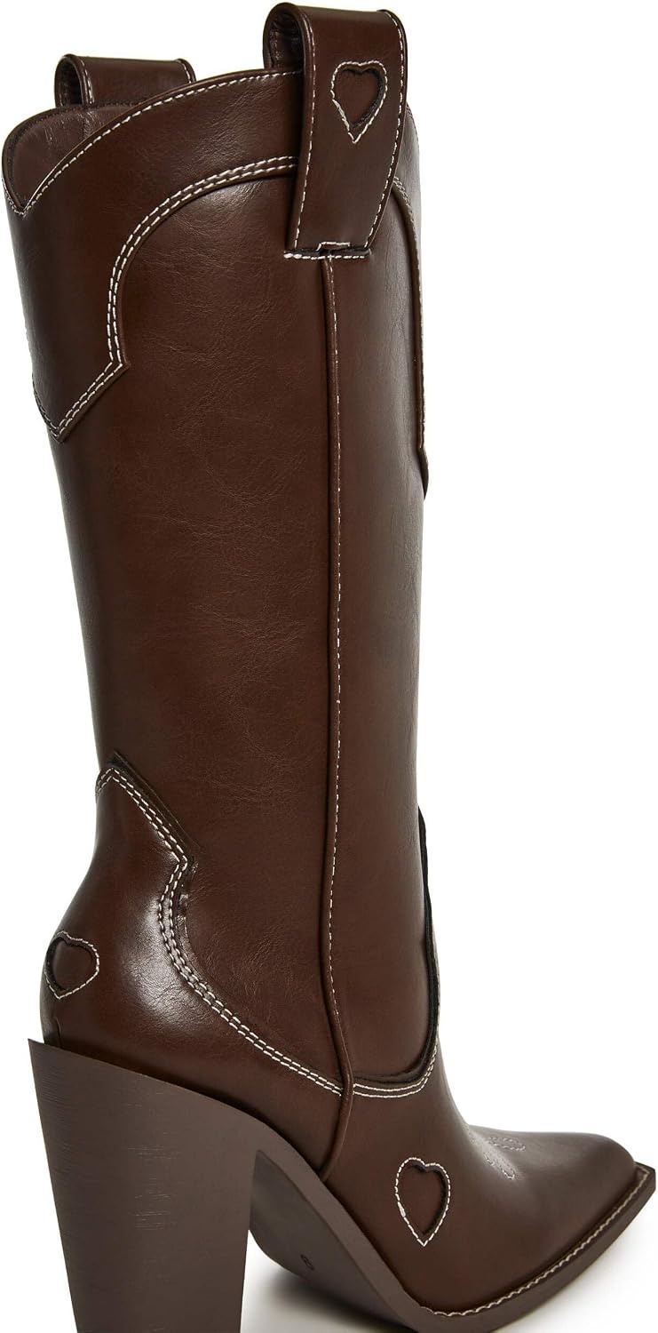 image:imageDolls Kill Basic Present Perfect Cowgirl Boot by Sugar Thrillz Womens MidCalf Western Heeled Boots with Heart StitchingDark Brown