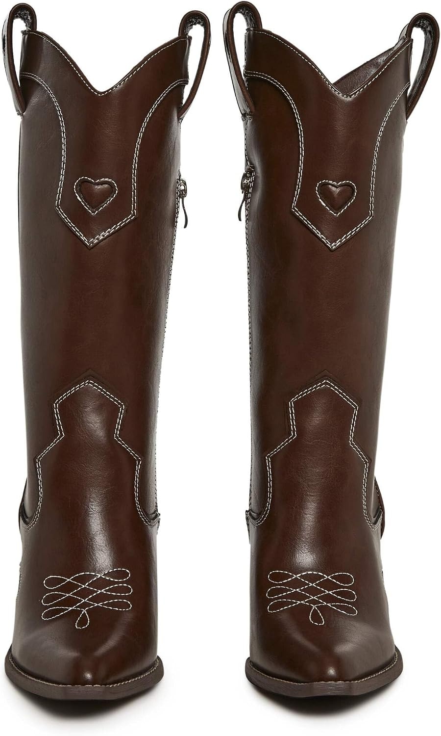 image:imageDolls Kill Basic Present Perfect Cowgirl Boot by Sugar Thrillz Womens MidCalf Western Heeled Boots with Heart StitchingDark Brown