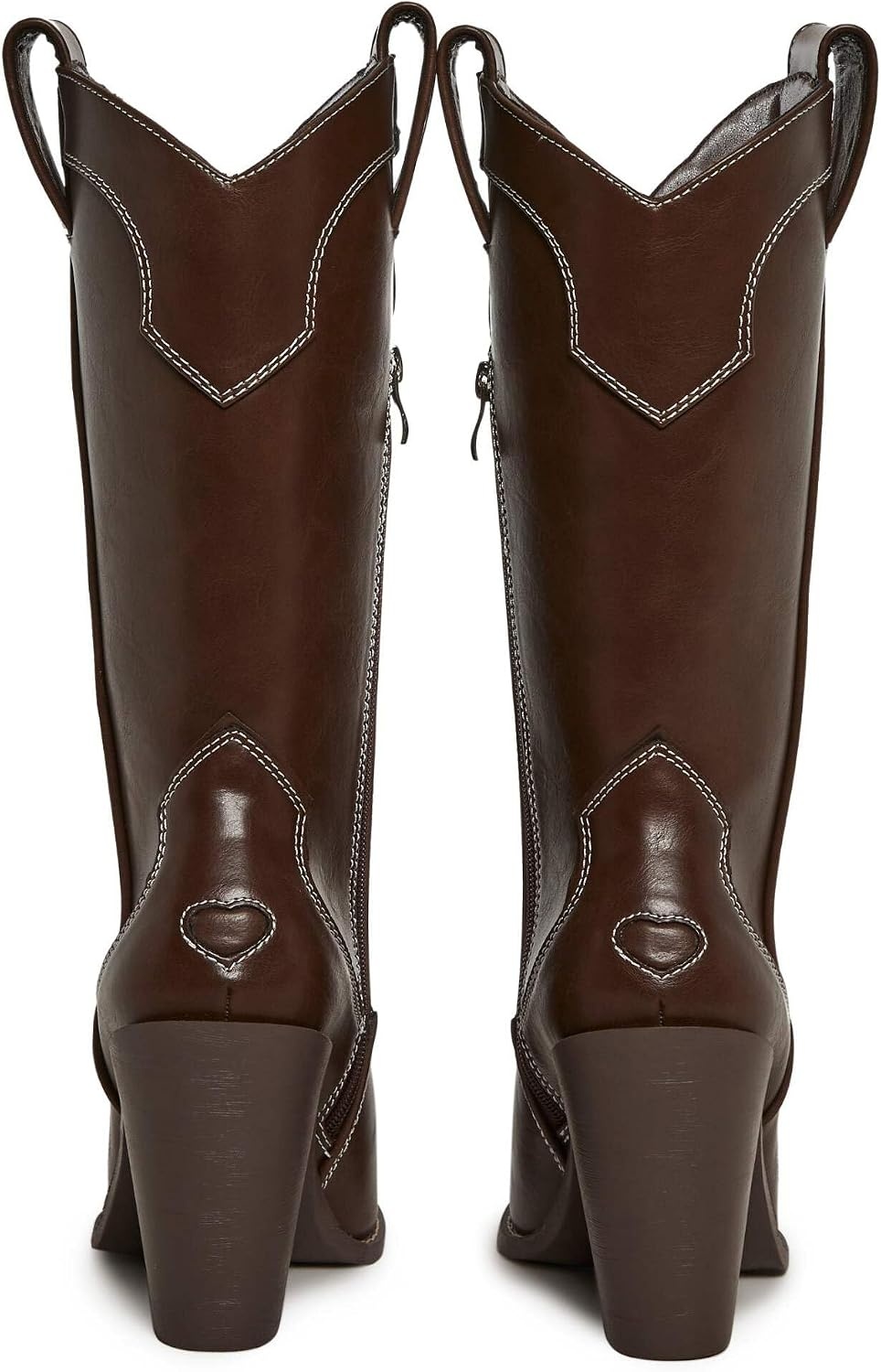 image:imageDolls Kill Basic Present Perfect Cowgirl Boot by Sugar Thrillz Womens MidCalf Western Heeled Boots with Heart StitchingDark Brown