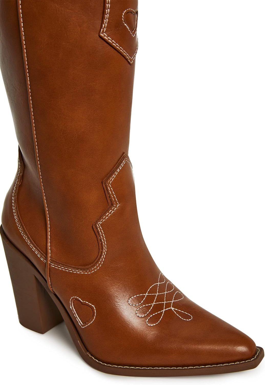 image:imageDolls Kill Basic Present Perfect Cowgirl Boot by Sugar Thrillz Womens MidCalf Western Heeled Boots with Heart StitchingLight Brown