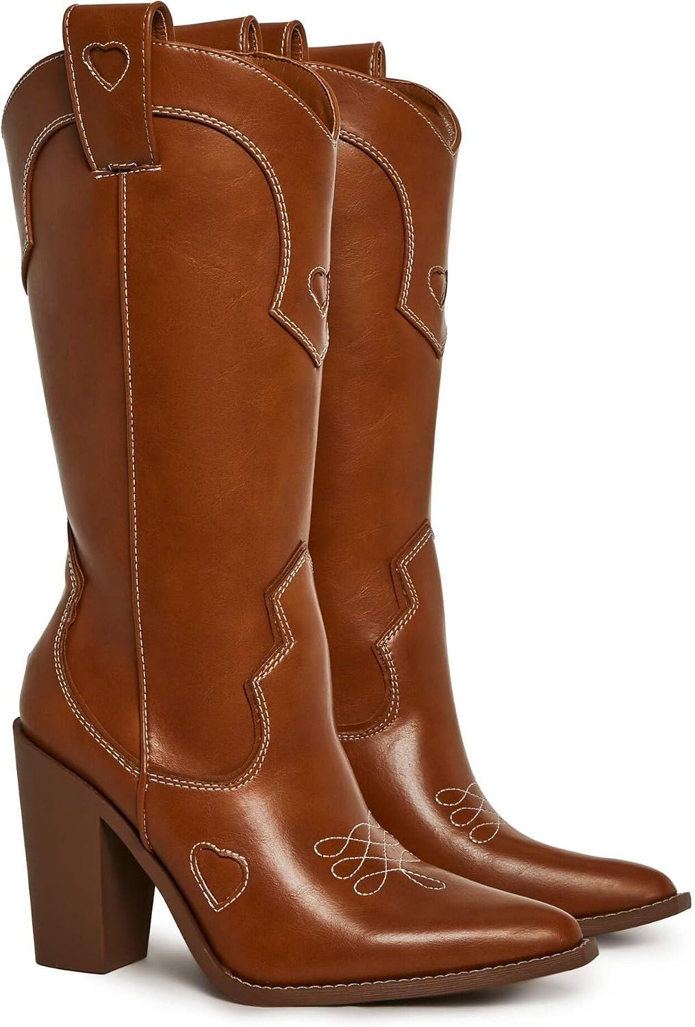 image:imageDolls Kill Basic Present Perfect Cowgirl Boot by Sugar Thrillz Womens MidCalf Western Heeled Boots with Heart StitchingLight Brown