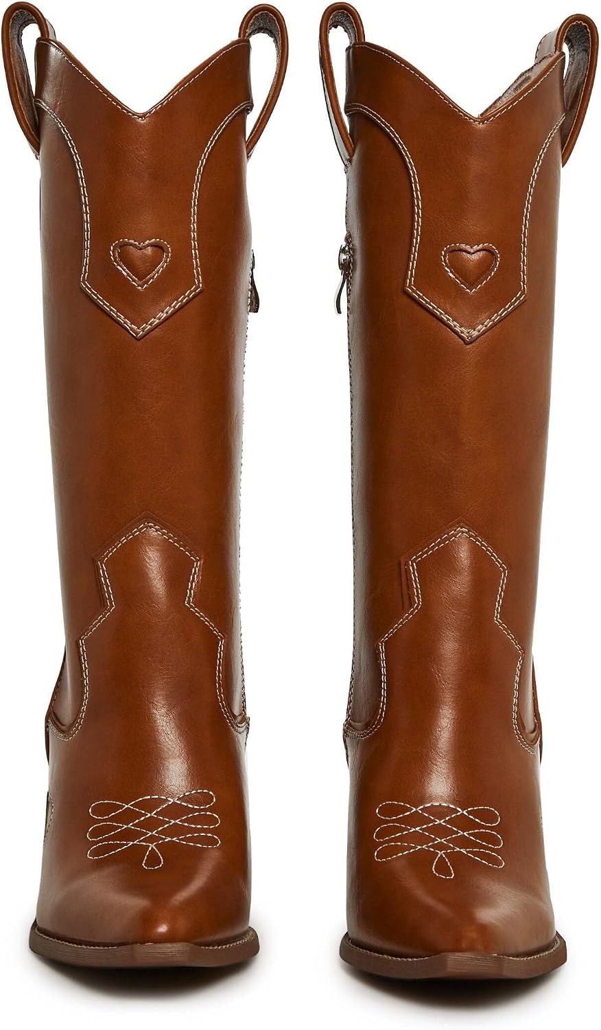 image:imageDolls Kill Basic Present Perfect Cowgirl Boot by Sugar Thrillz Womens MidCalf Western Heeled Boots with Heart StitchingLight Brown