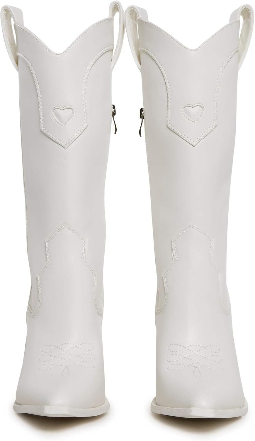 image:imageDolls Kill Basic Present Perfect Cowgirl Boot by Sugar Thrillz Womens MidCalf Western Heeled Boots with Heart StitchingWhite