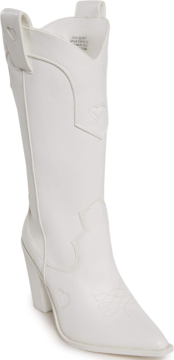 image:imageDolls Kill Basic Present Perfect Cowgirl Boot by Sugar Thrillz Womens MidCalf Western Heeled Boots with Heart StitchingWhite