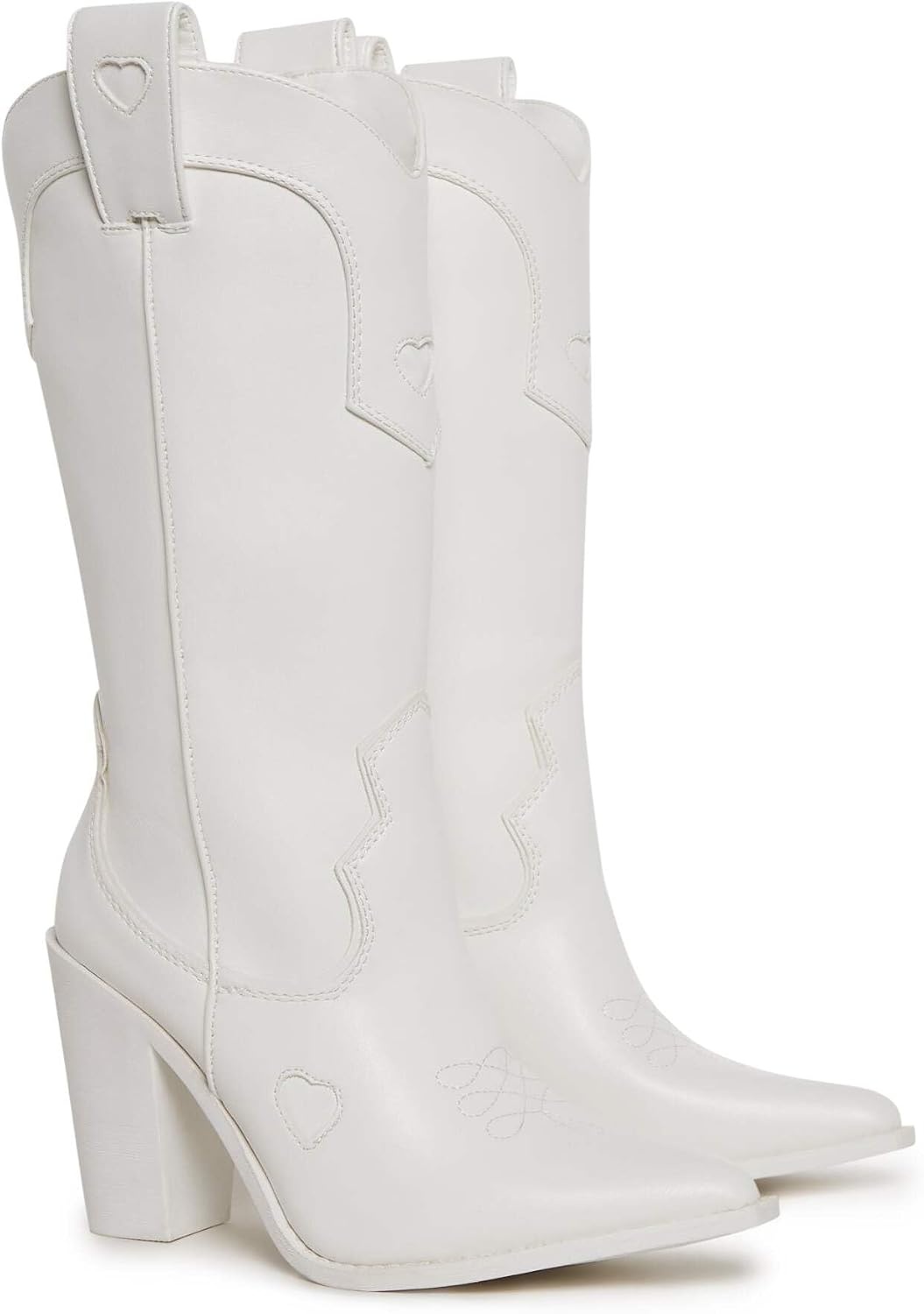image:imageDolls Kill Basic Present Perfect Cowgirl Boot by Sugar Thrillz Womens MidCalf Western Heeled Boots with Heart StitchingWhite