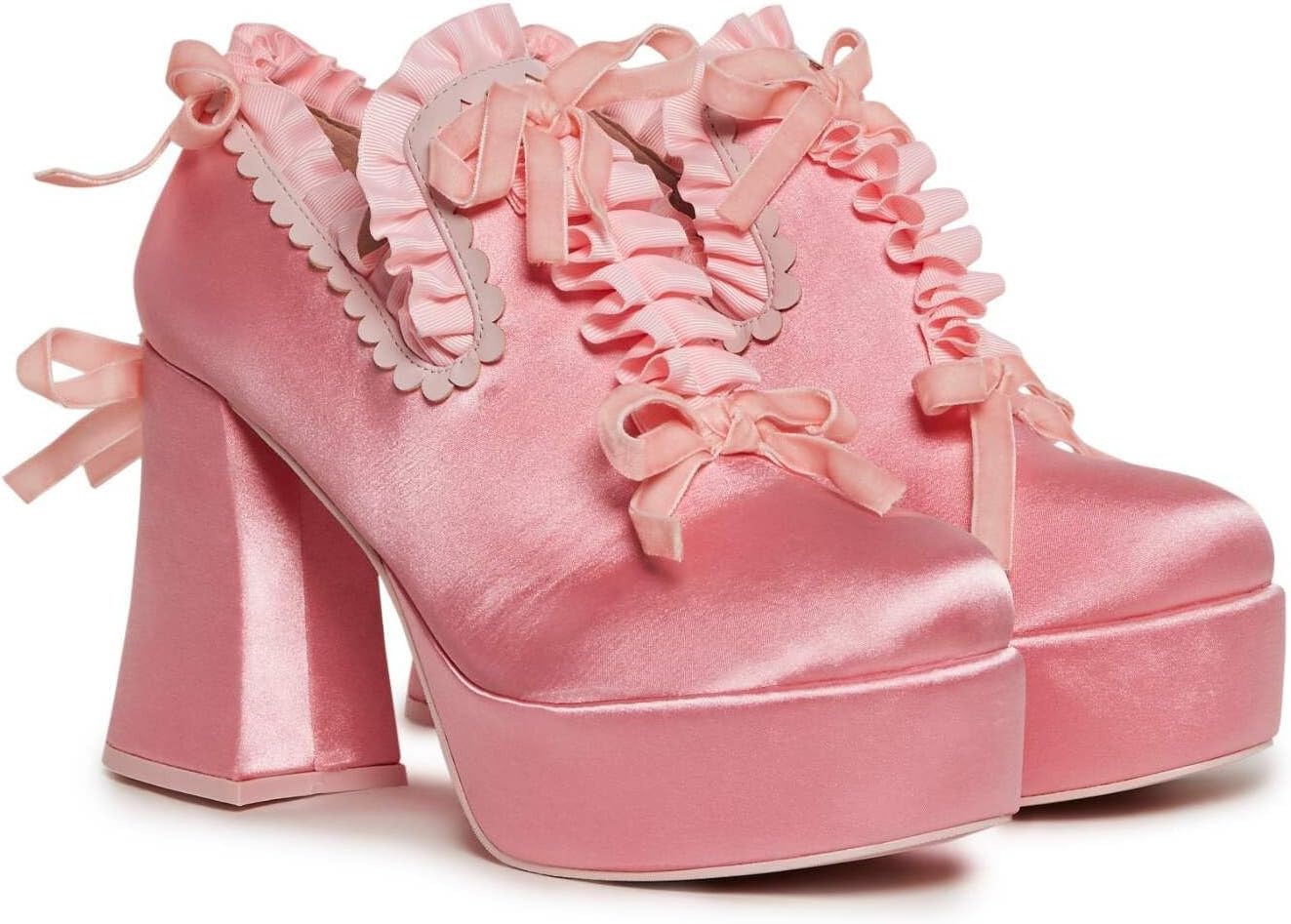 image:imageDolls Kill Bisou Baby Platform Heels by Trickz N Treatz Womens Ruffle Trim SlipOn Heels with Bow Accents amp Block HeelPink