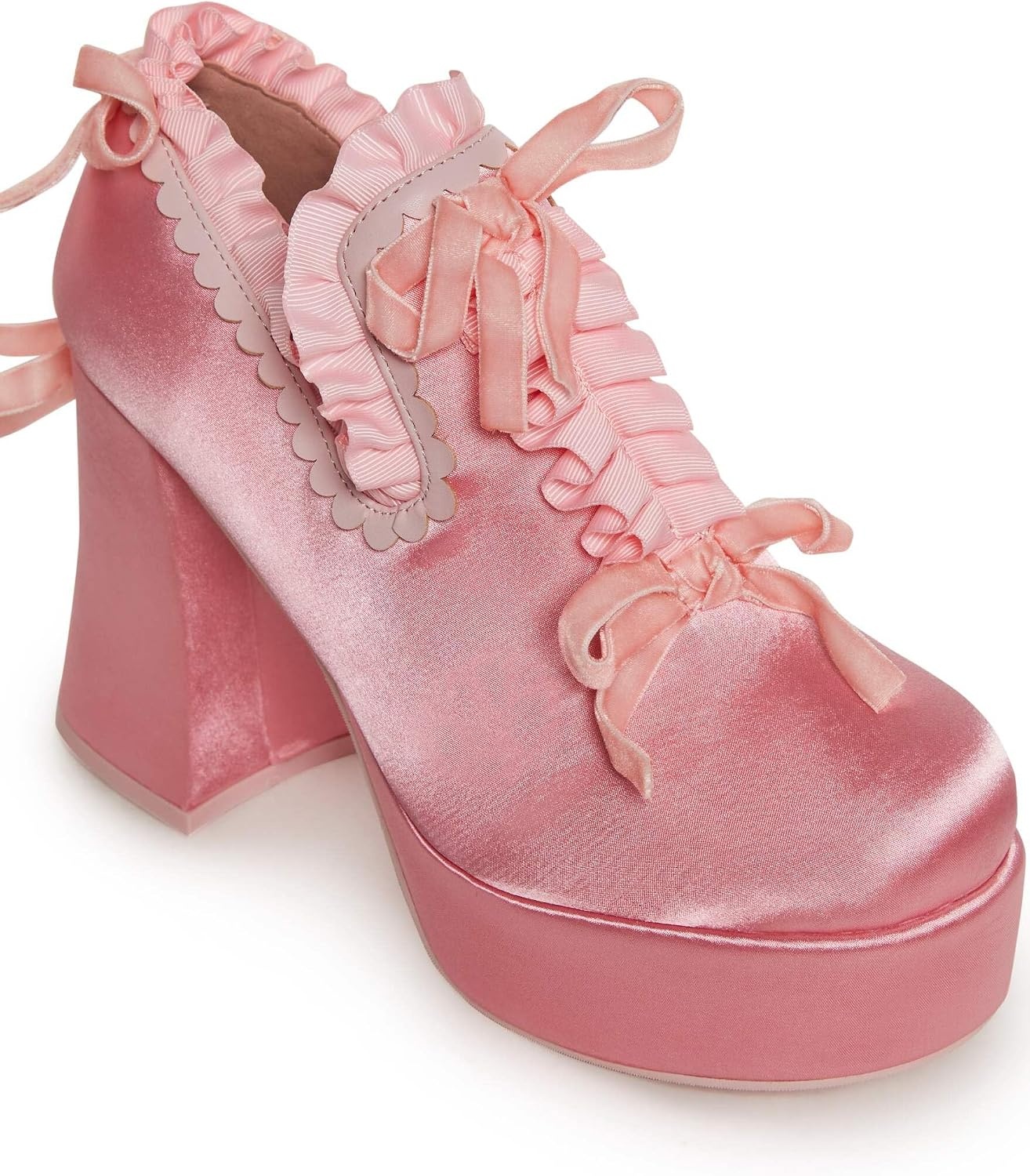 image:imageDolls Kill Bisou Baby Platform Heels by Trickz N Treatz Womens Ruffle Trim SlipOn Heels with Bow Accents amp Block HeelPink