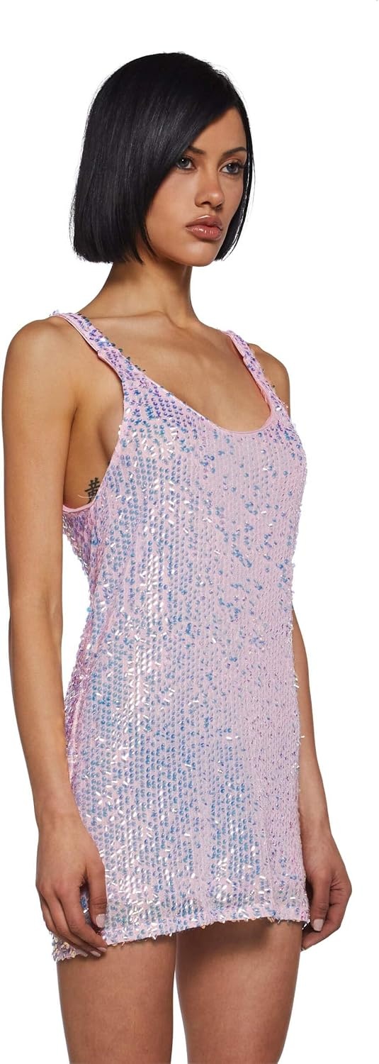 image:imageDolls Kill Celestial Gaze Mini Dress Holographic Sequin Ombre Shift DressOmbre Color Finish With a Holographic Sequined Construction