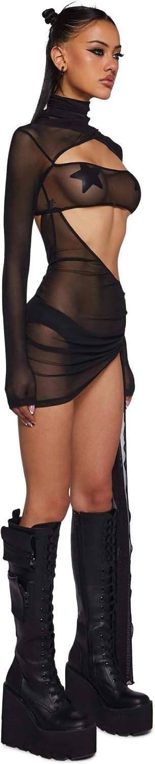 image:imageDolls Kill Dreamland Dancer Bodycon Dress Sheer Mesh CutOut Festival DressBlack