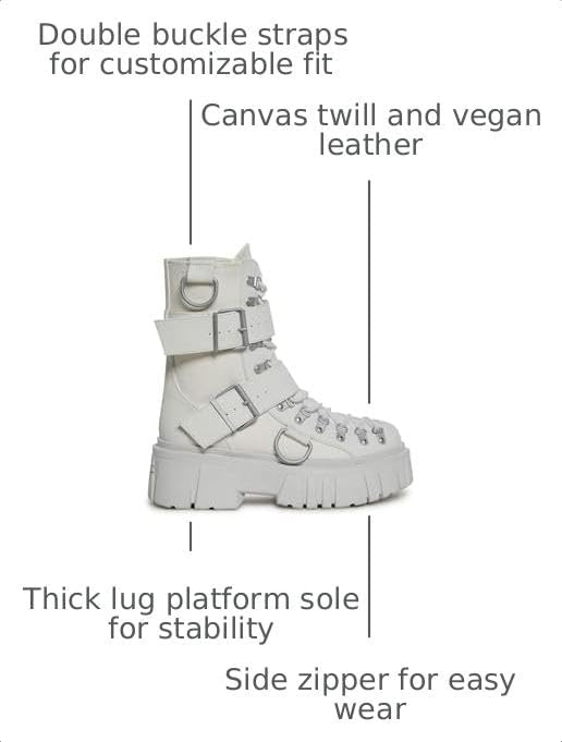 image:imageDolls Kill Low Traitor Boots by Club Exx Chunky Vegan Leather Boots with Buckles DRings amp Side ZipperWhite