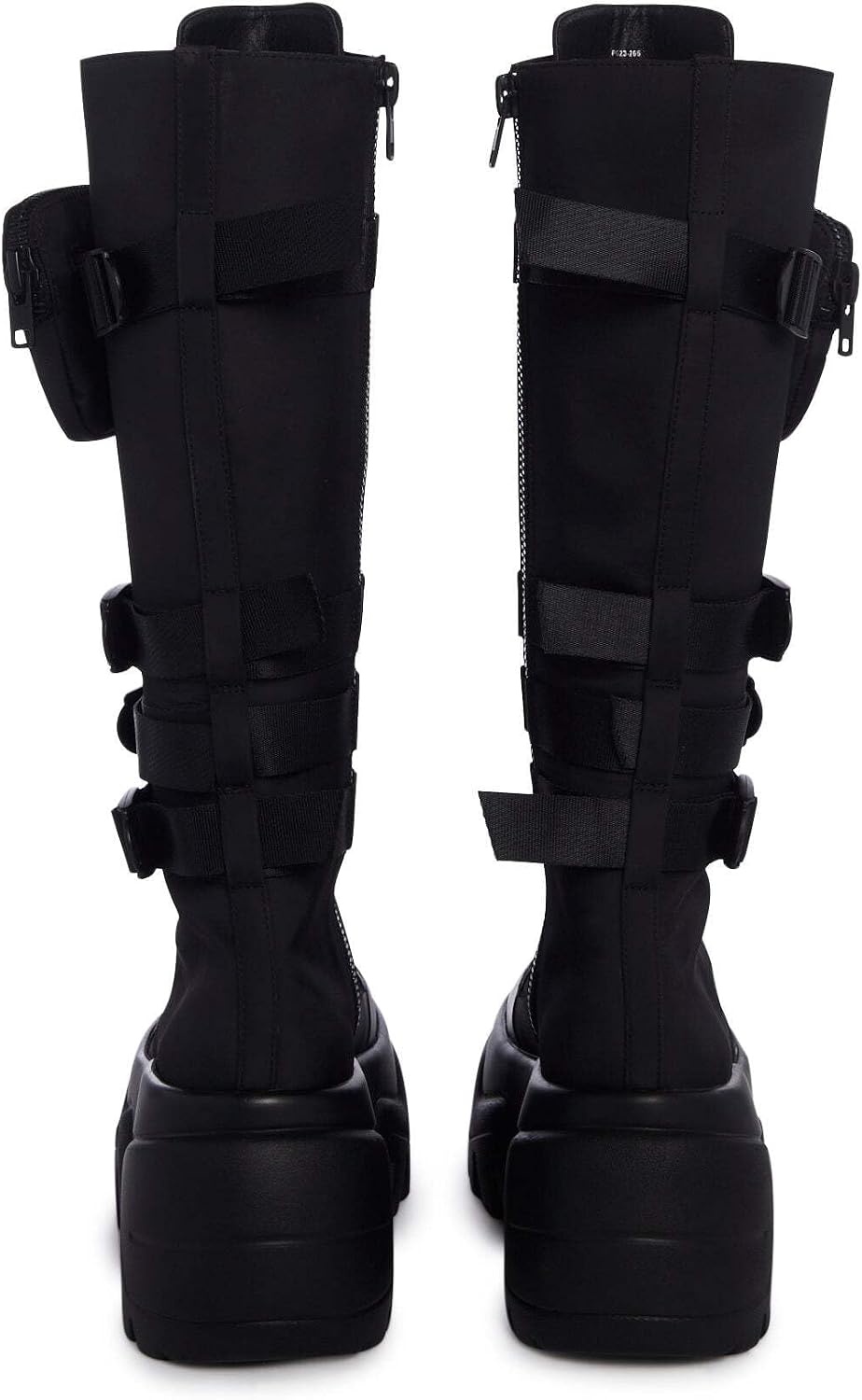 image:imageDolls Kill Mad Hustle Knee High Combat Boots by Poster Grl Chunky Platform Boots with Zipper Pockets Buckle Straps amp Side Zip ClosureBlack