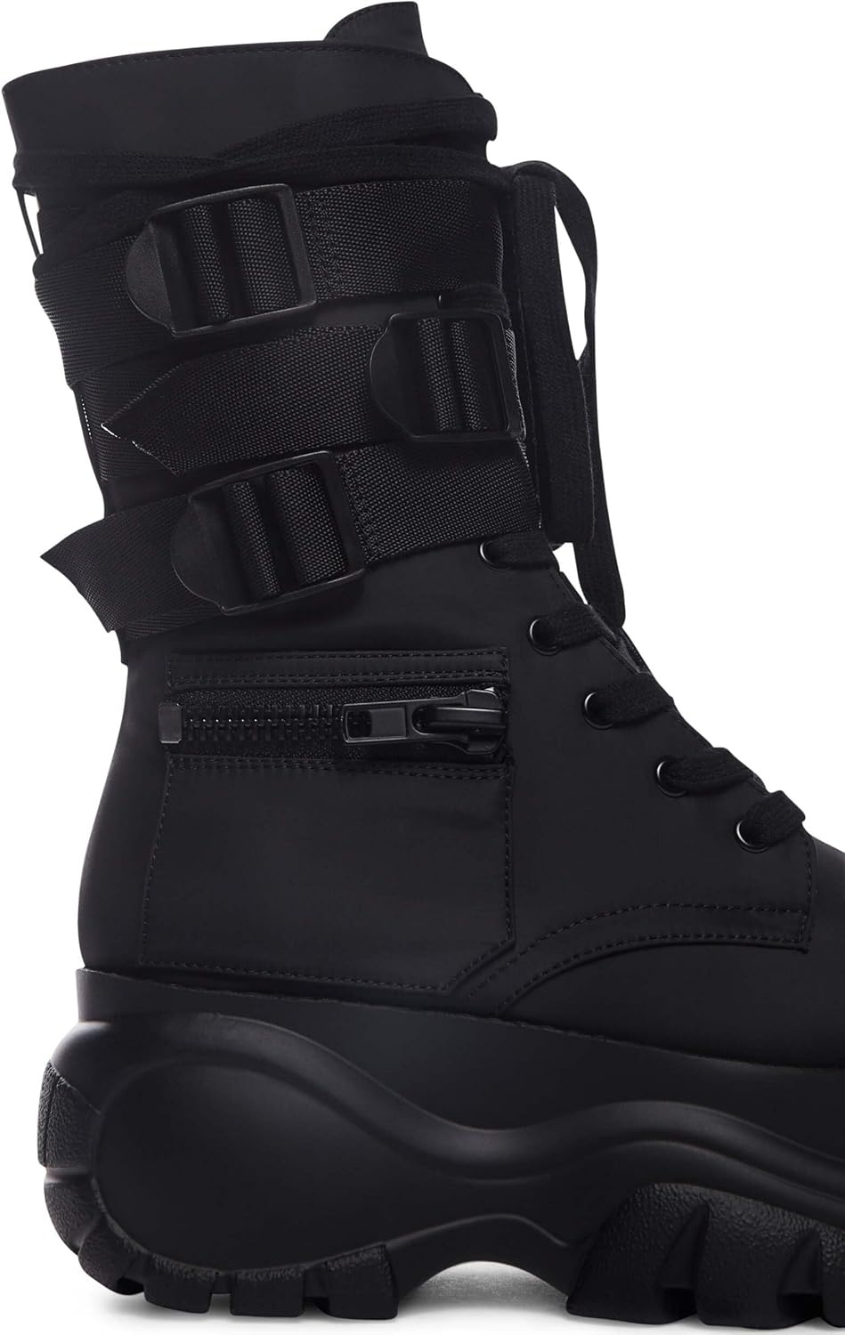 image:imageDolls Kill Mad Hustle Pocket Combat Boots by Poster Grl Chunky Platform Combat Boots with Zipper Pockets amp Buckled StrapsBlack