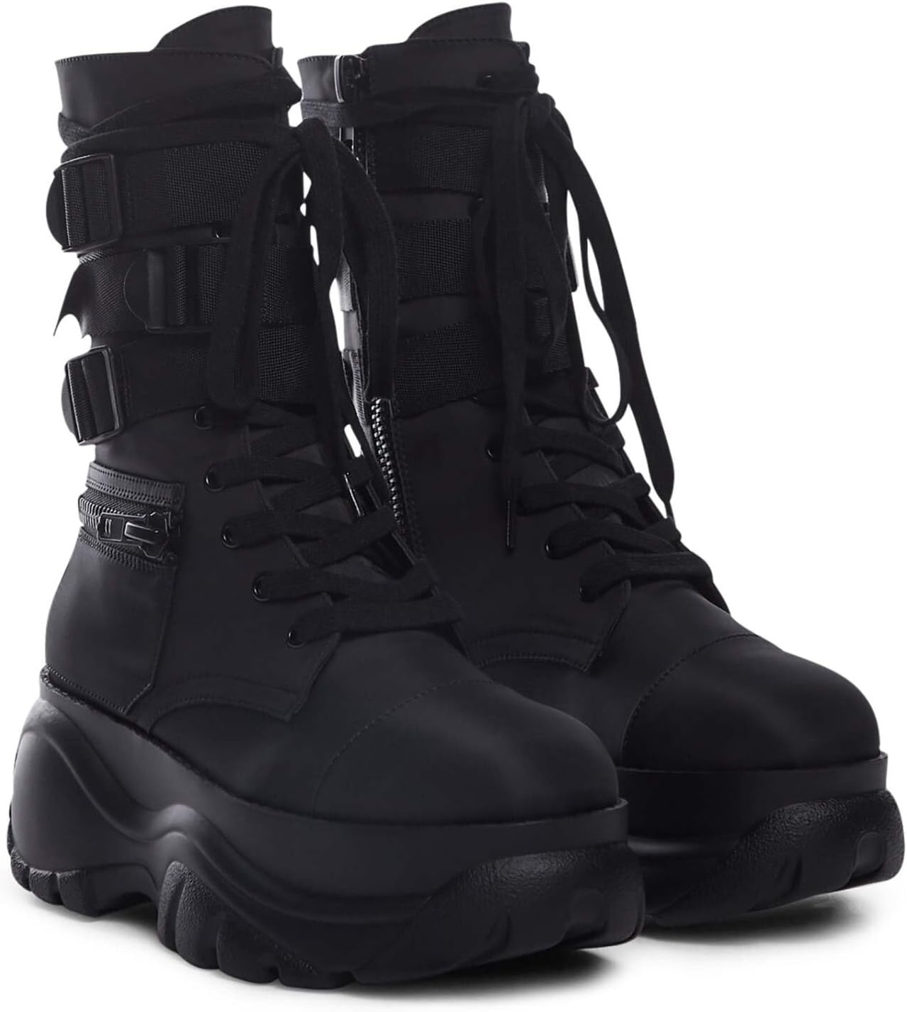 image:imageDolls Kill Mad Hustle Pocket Combat Boots by Poster Grl Chunky Platform Combat Boots with Zipper Pockets amp Buckled StrapsBlack