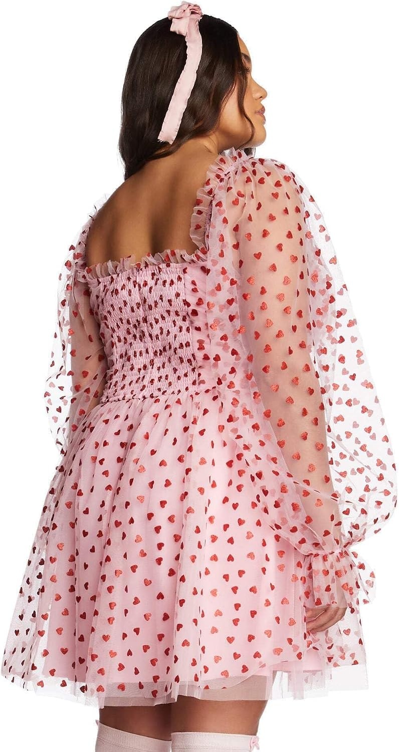 image:imageDolls Kill Plus Heavenly Affair Babydoll Dress by Sugar Thrillz Romantic Tulle Dress with Metallic Hearts and Corset LacingPink