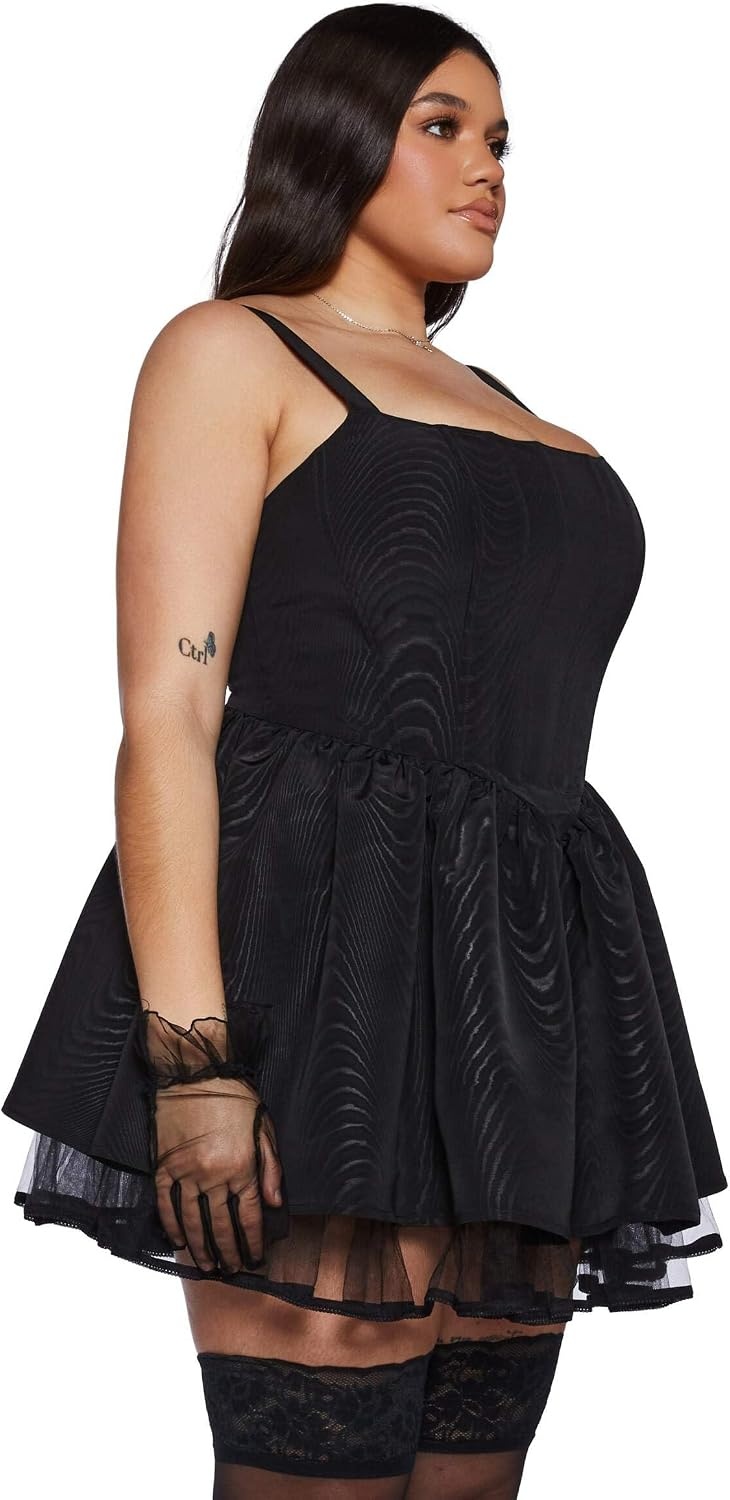 image:imageDolls Kill Plus Magic Moves Corset Dress by Sugar Thrillz Taffeta Corset Dress with Fishnet Mesh Petticoat amp LaceUp BackBlack
