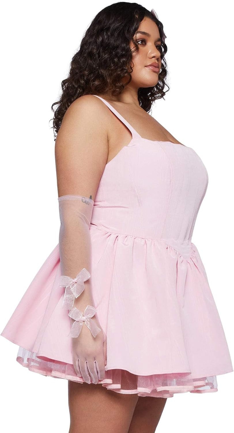 image:imageDolls Kill Plus Magic Moves Corset Dress by Sugar Thrillz Taffeta Corset Dress with Fishnet Mesh Petticoat amp LaceUp BackPink