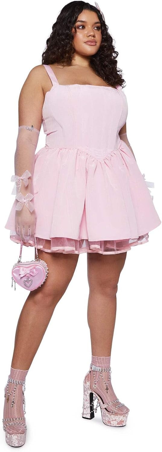 image:imageDolls Kill Plus Magic Moves Corset Dress by Sugar Thrillz Taffeta Corset Dress with Fishnet Mesh Petticoat amp LaceUp BackPink