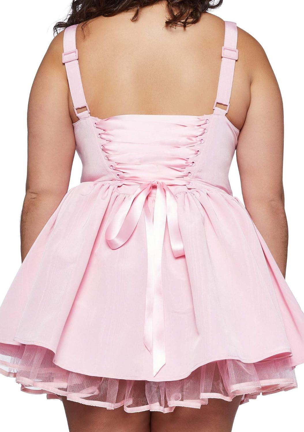 image:imageDolls Kill Plus Magic Moves Corset Dress by Sugar Thrillz Taffeta Corset Dress with Fishnet Mesh Petticoat amp LaceUp BackPink