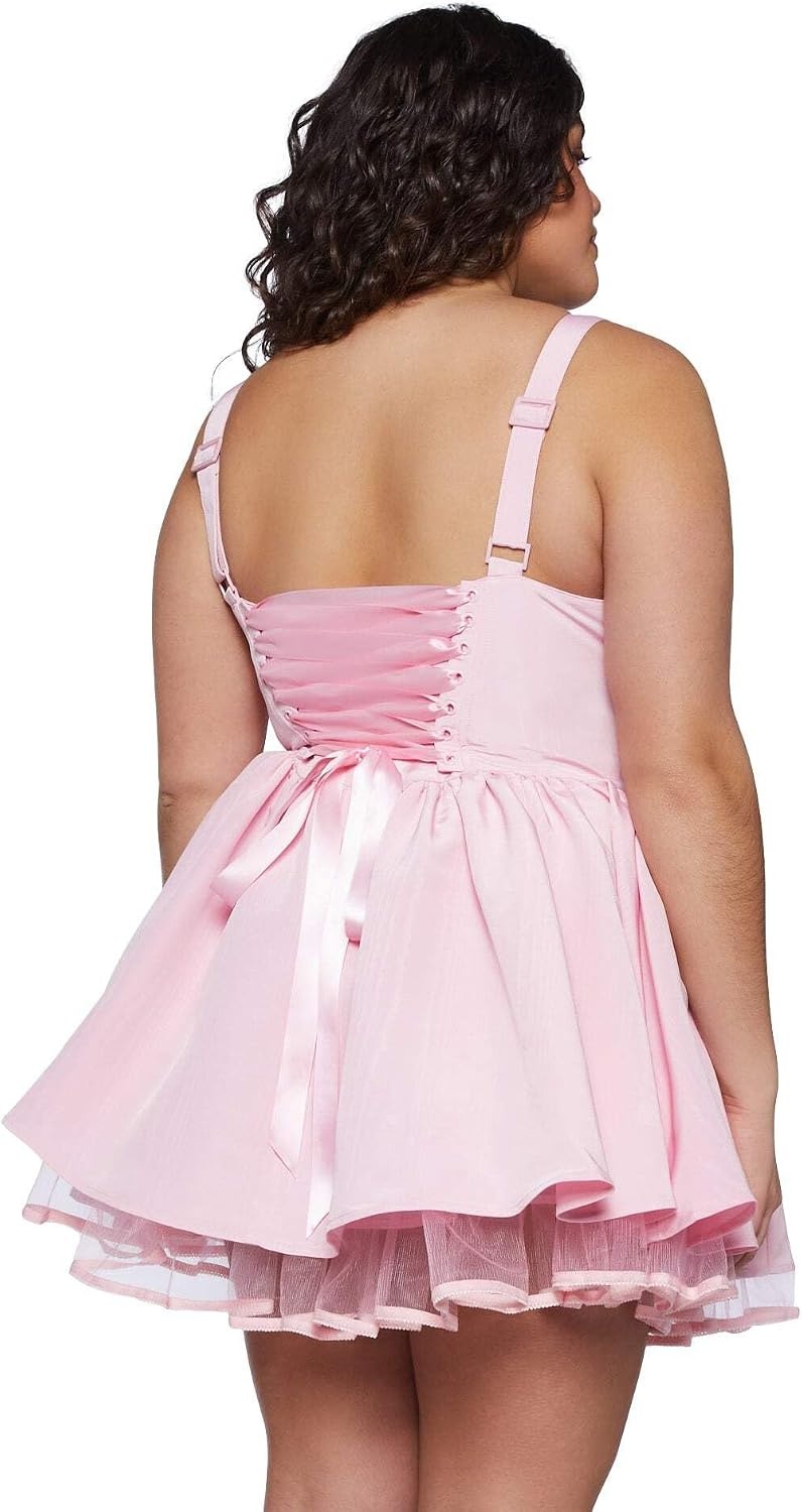 image:imageDolls Kill Plus Magic Moves Corset Dress by Sugar Thrillz Taffeta Corset Dress with Fishnet Mesh Petticoat amp LaceUp BackPink
