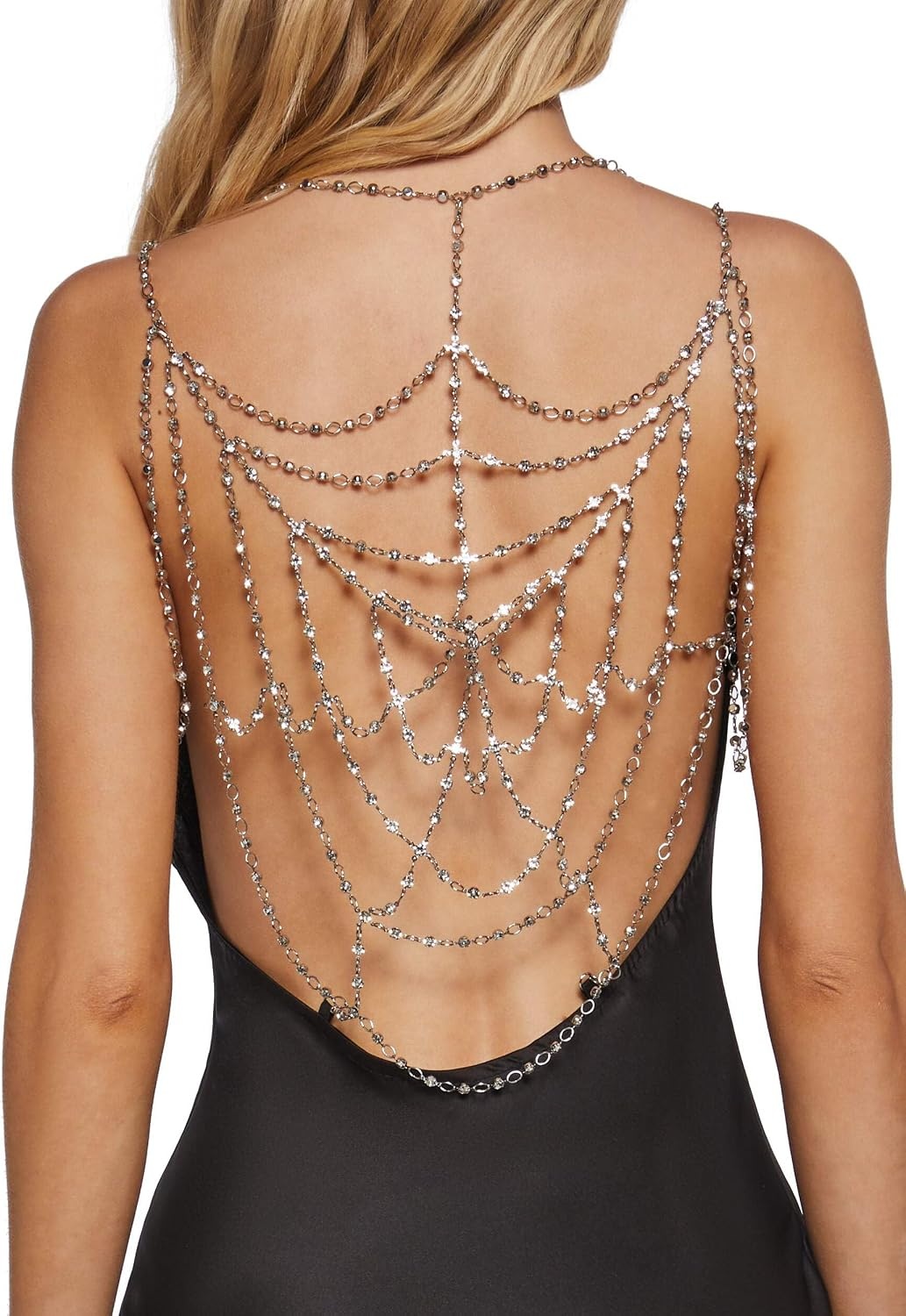 image:imageDolls Kill Reel You in Satin Slip Dress by Widow Cowl Neck Mini Dress with Chain Straps amp Beaded Open BackBlack