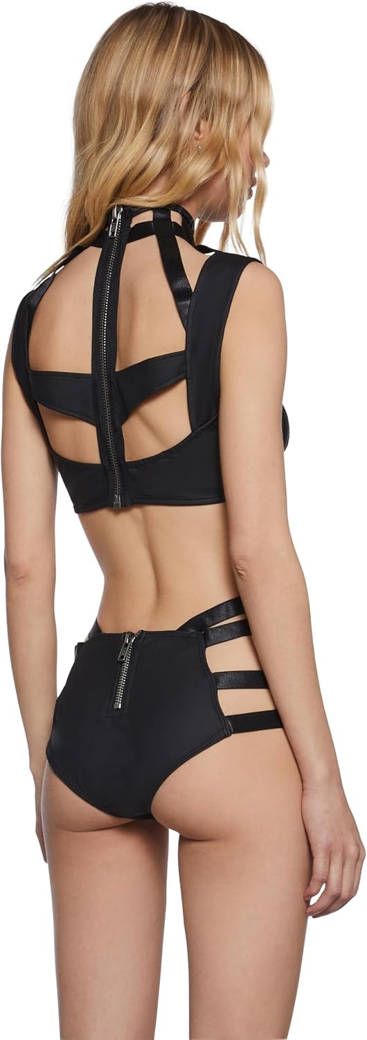 image:imageDolls Kill Rude Awakening Top amp Short Set by Club Exx Vegan Leather Bra Top and Holographic Shorts for Festival FashionHolographic