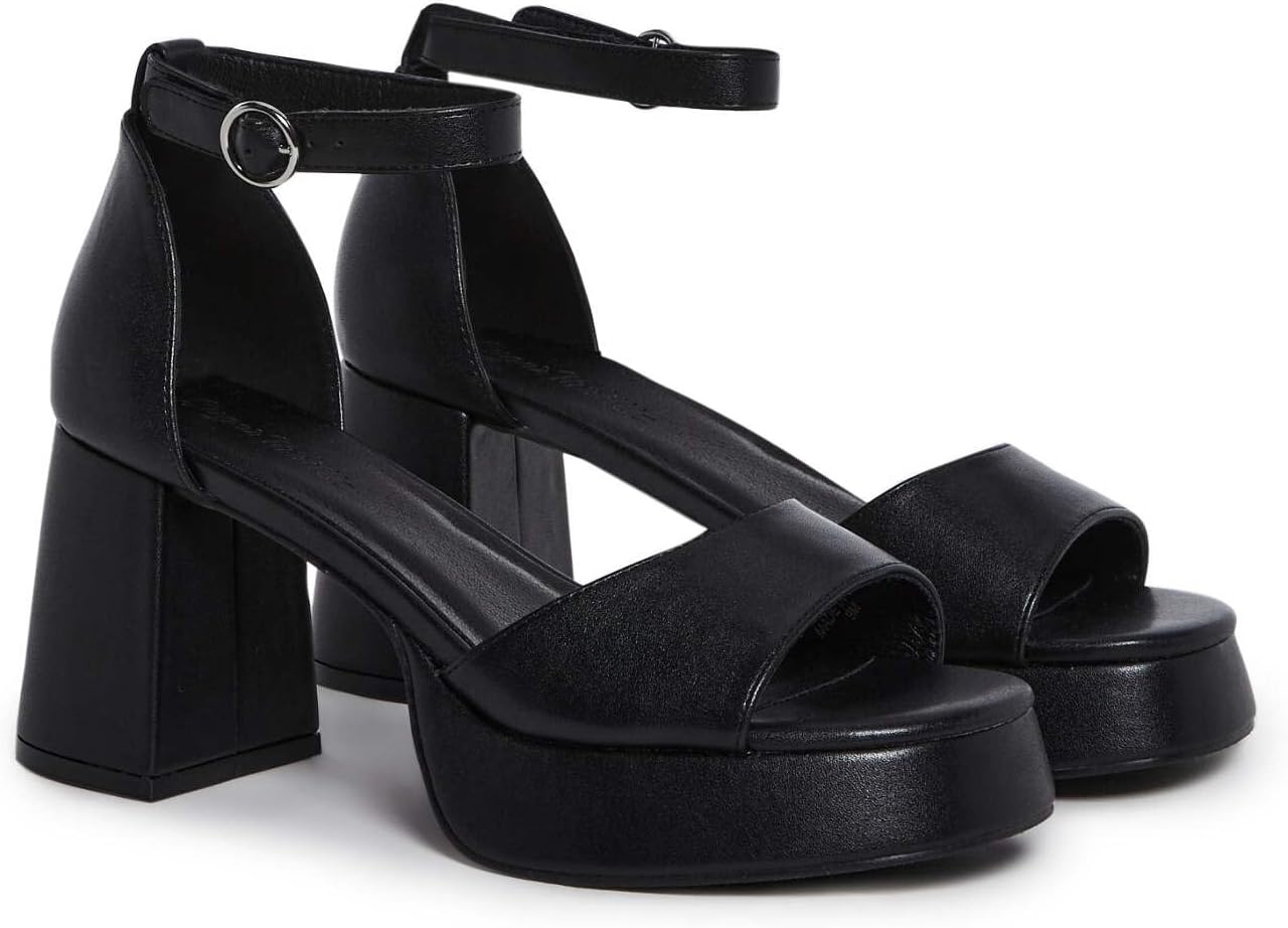 image:imageDolls Kill Soft Waltz Platform Sandals by Sugar Thrillz Vegan Leather Chunky Heel Sandals with Adjustable Ankle BucklesBlack