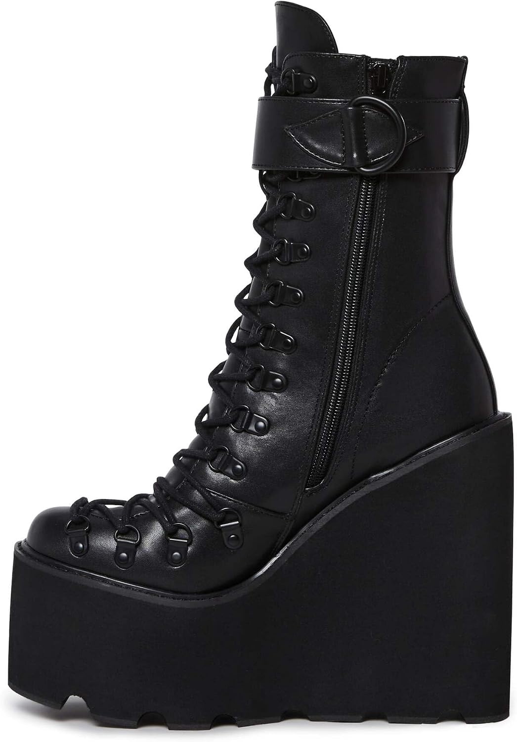 image:imageDolls Kill Traitor Boots by Current Mood Black Vegan Leather Platform Boots with Wedge Heels amp LaceUp DesignBlack