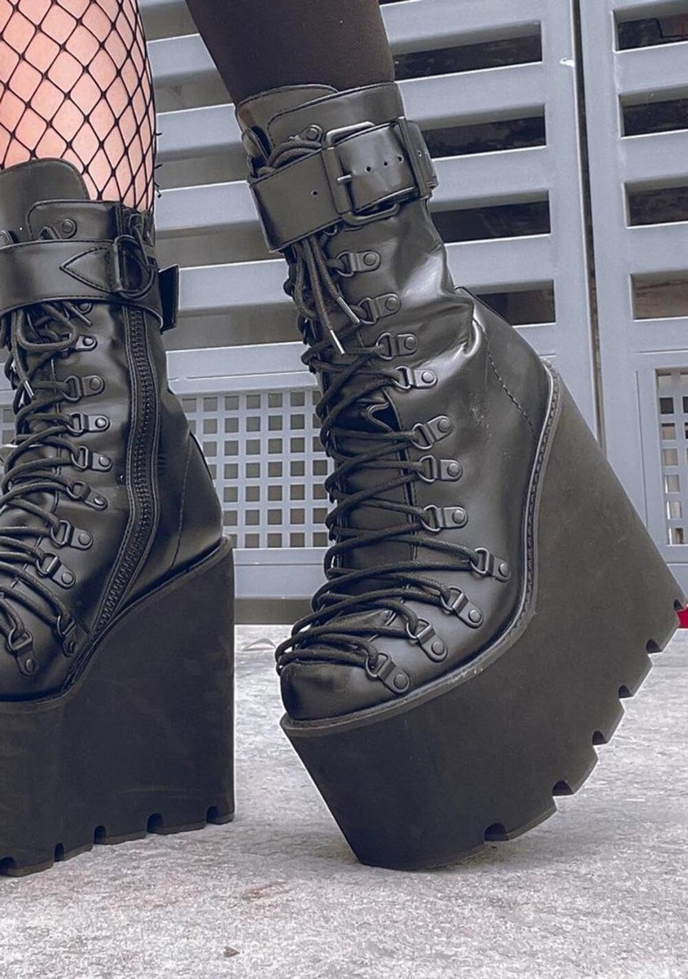 image:imageDolls Kill Traitor Boots by Current Mood Black Vegan Leather Platform Boots with Wedge Heels amp LaceUp DesignBlack