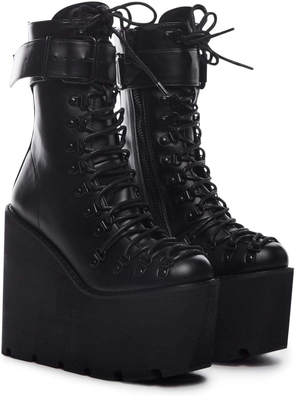 image:imageDolls Kill Traitor Boots by Current Mood Black Vegan Leather Platform Boots with Wedge Heels amp LaceUp DesignBlack