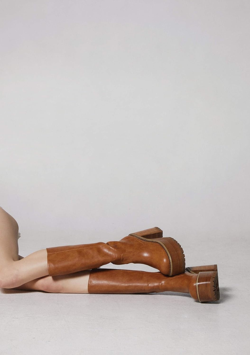 image:imageDolls Kill Vintage Soul Knee High Boots by Delias Womens Vegan Leather Platform Boots with Block HeelsBrown