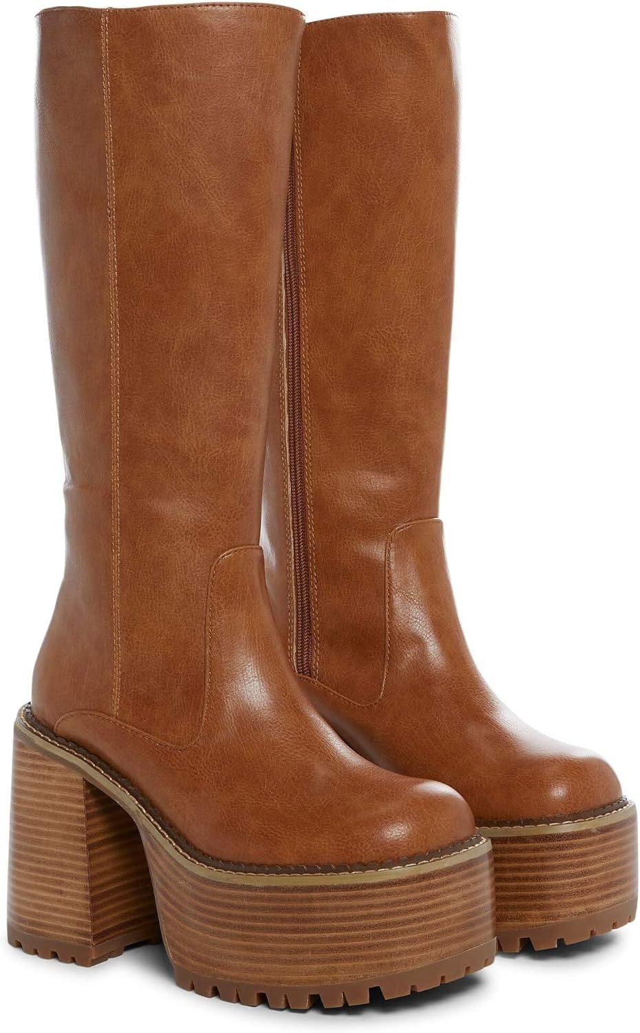 image:imageDolls Kill Vintage Soul Knee High Boots by Delias Womens Vegan Leather Platform Boots with Block HeelsBrown