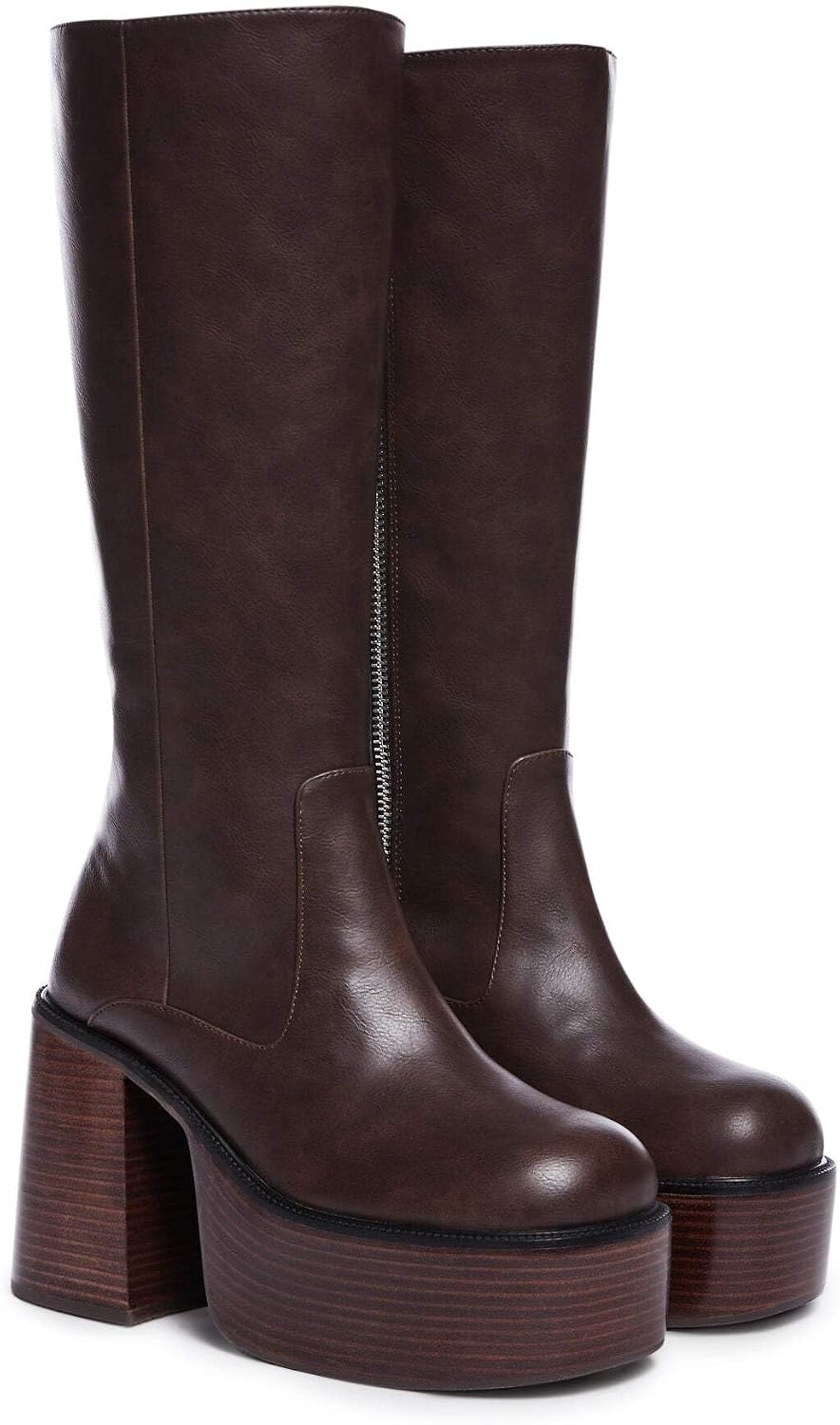 image:imageDolls Kill Vintage Soul Knee High Boots by Delias Womens Vegan Leather Platform Boots with Block HeelsChocolate