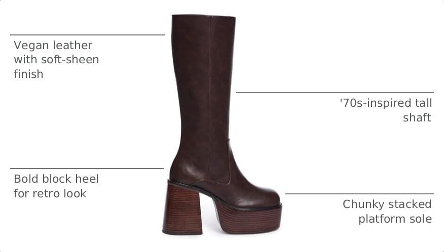 image:imageDolls Kill Vintage Soul Knee High Boots by Delias Womens Vegan Leather Platform Boots with Block HeelsChocolate