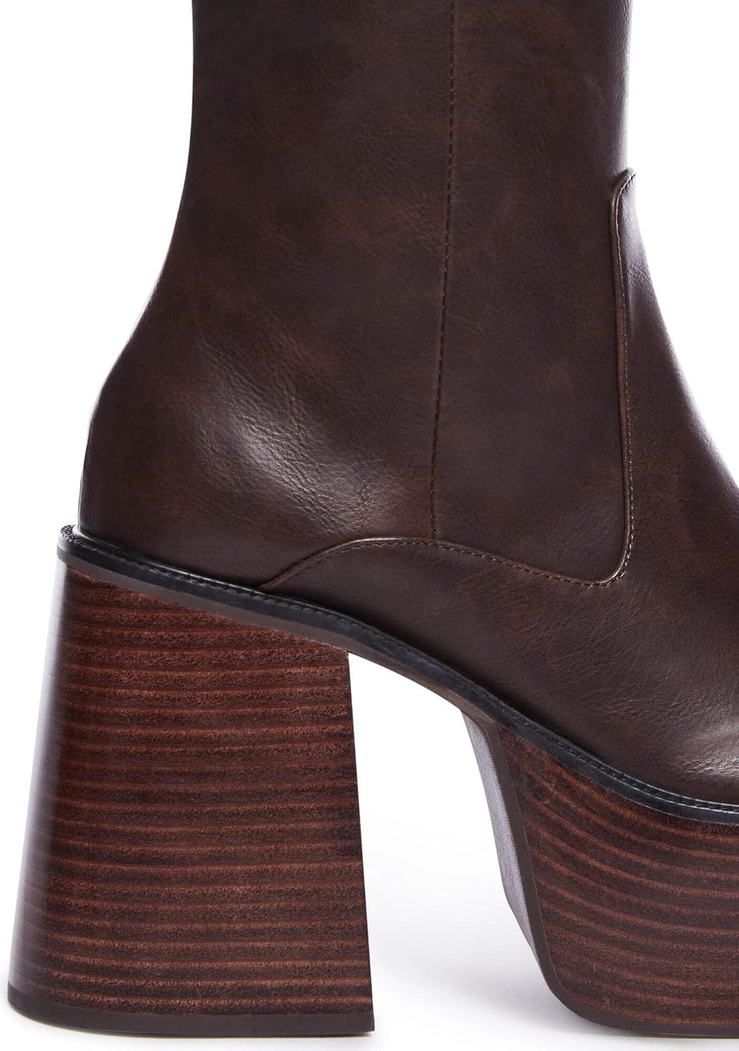 image:imageDolls Kill Vintage Soul Knee High Boots by Delias Womens Vegan Leather Platform Boots with Block HeelsChocolate