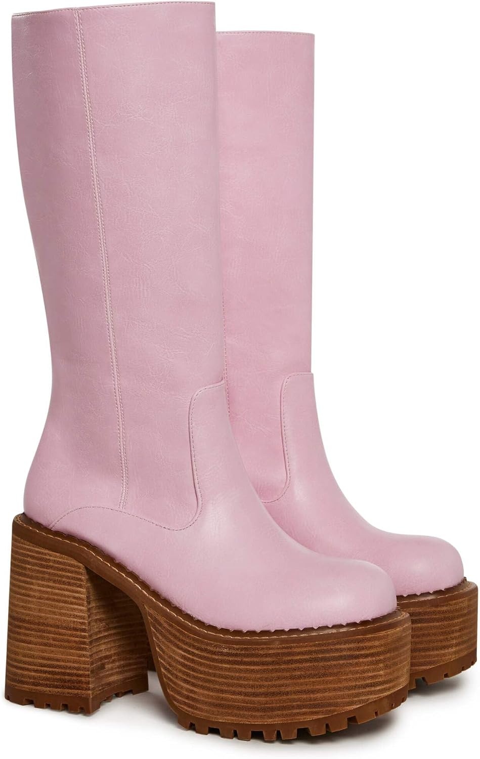 image:imageDolls Kill Vintage Soul Knee High Boots by Delias Womens Vegan Leather Platform Boots with Block HeelsPink