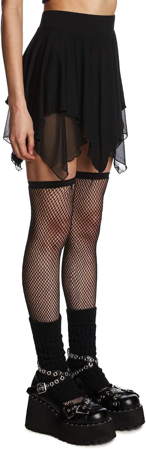 image:imageDolls Kill Wait for The Blackout Mini Skirt by The Grave Girls High Waisted Sheer Mesh Skirt with Asymmetrical Hem