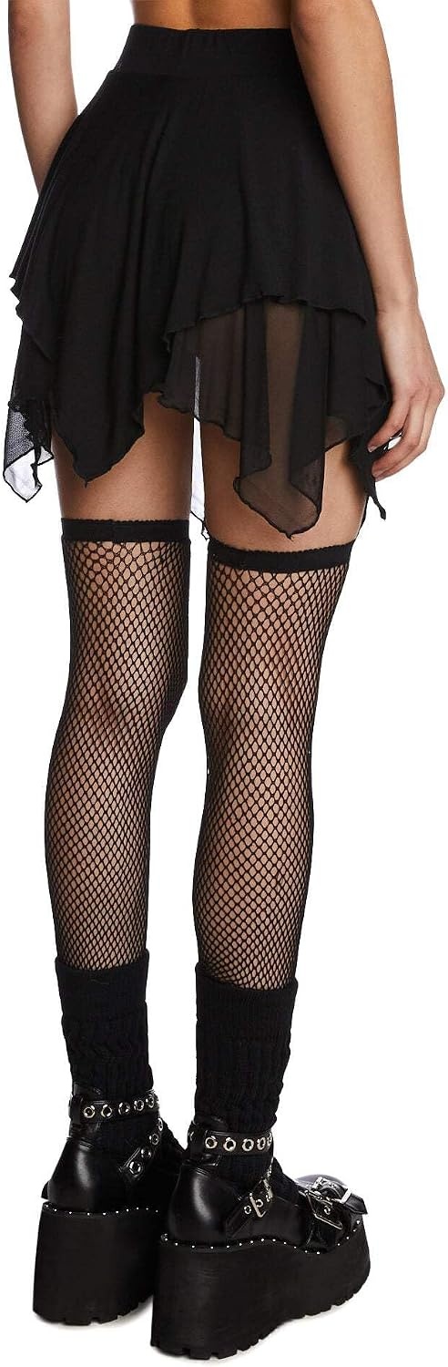 image:imageDolls Kill Wait for The Blackout Mini Skirt by The Grave Girls High Waisted Sheer Mesh Skirt with Asymmetrical Hem