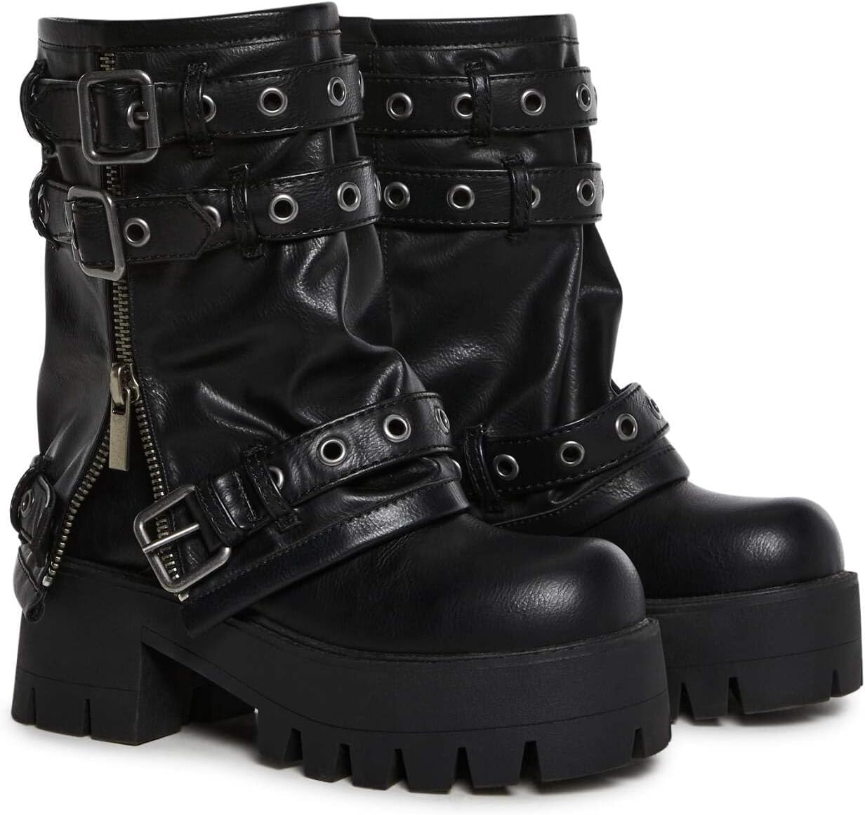 image:imageDolls Kill Warp Combat Boots by DARKER WAVS Unisex Vegan Leather Platform Boots with Buckle Straps amp ZipperBlack