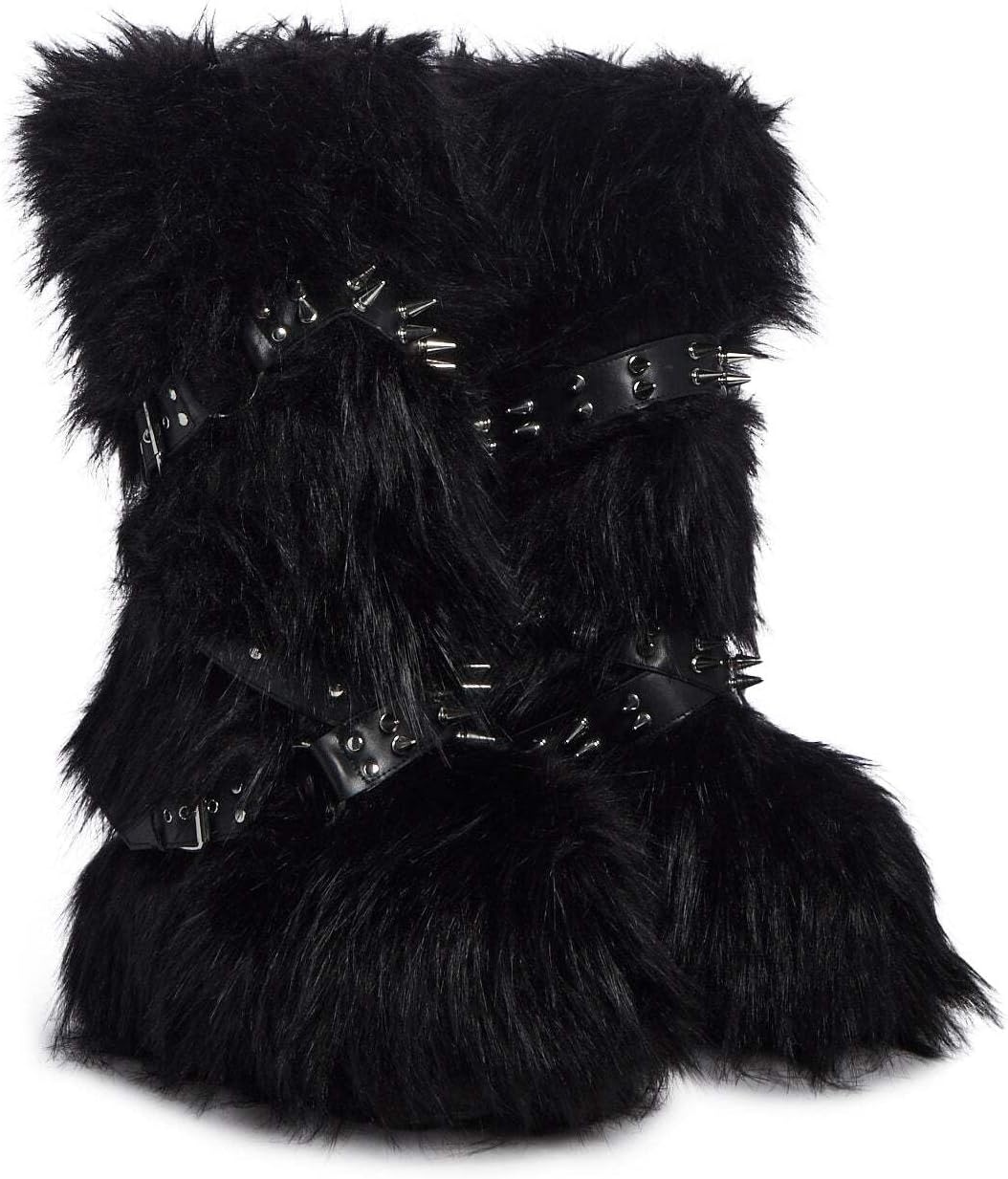 image:imageDolls Kill Wild Instincts Faux Fur Boots by Club Exx Womens Knee High Platform Boots with Buckle StrapsBlack