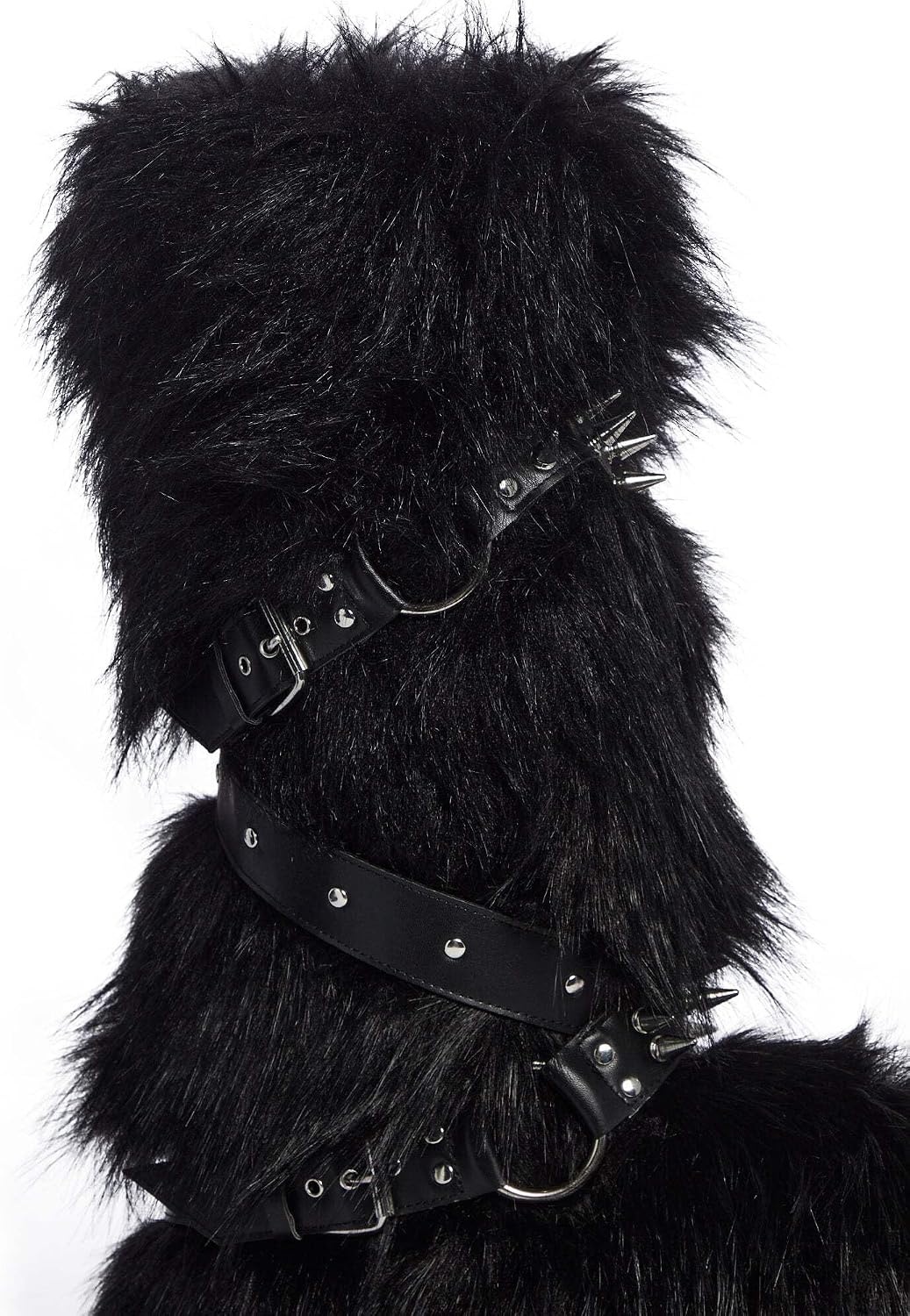 image:imageDolls Kill Wild Instincts Faux Fur Boots by Club Exx Womens Knee High Platform Boots with Buckle StrapsBlack