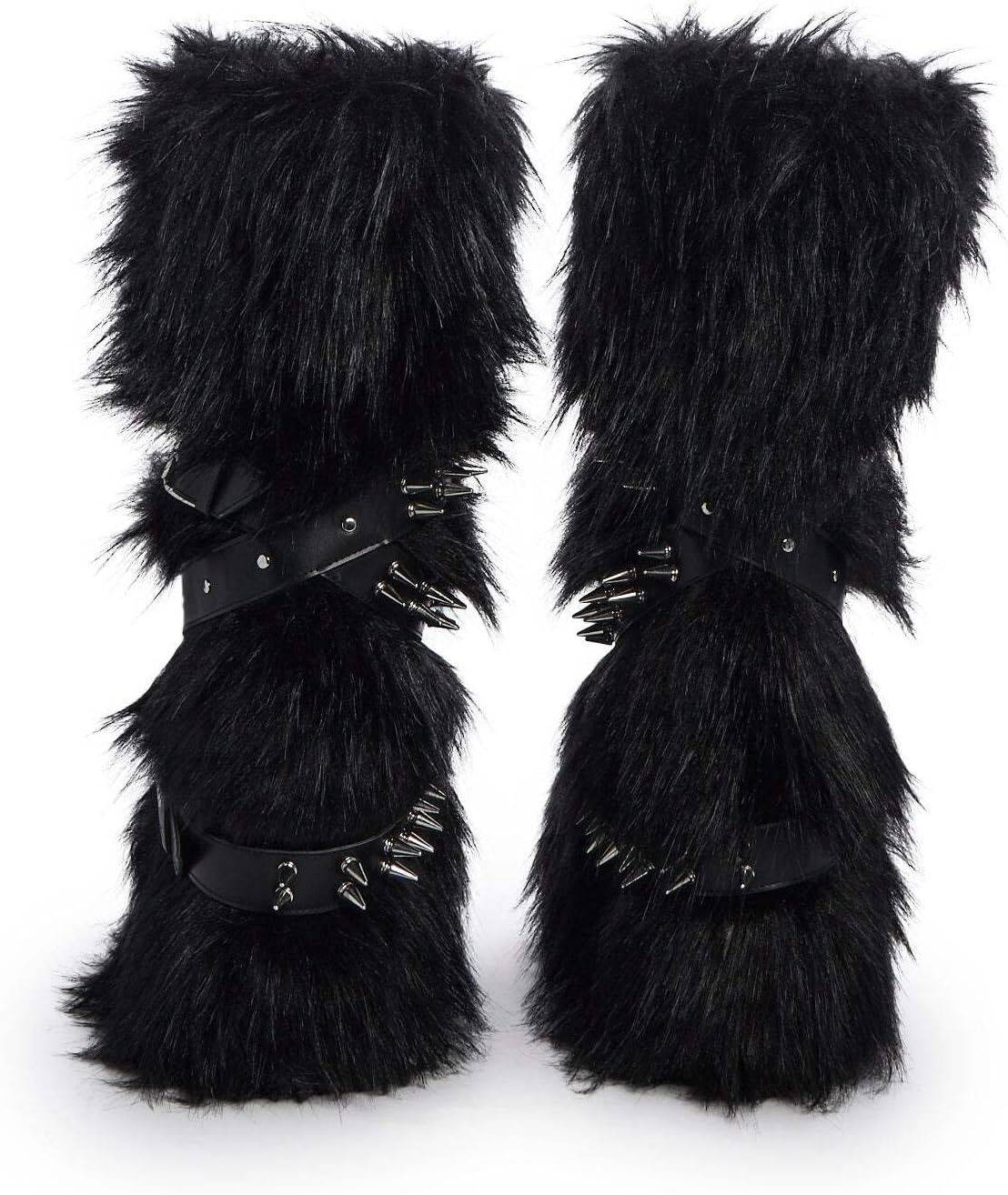 image:imageDolls Kill Wild Instincts Faux Fur Boots by Club Exx Womens Knee High Platform Boots with Buckle StrapsBlack
