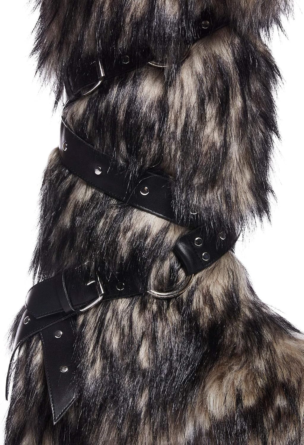 image:imageDolls Kill Wild Instincts Faux Fur Boots by Club Exx Womens Knee High Platform Boots with Buckle StrapsIvory