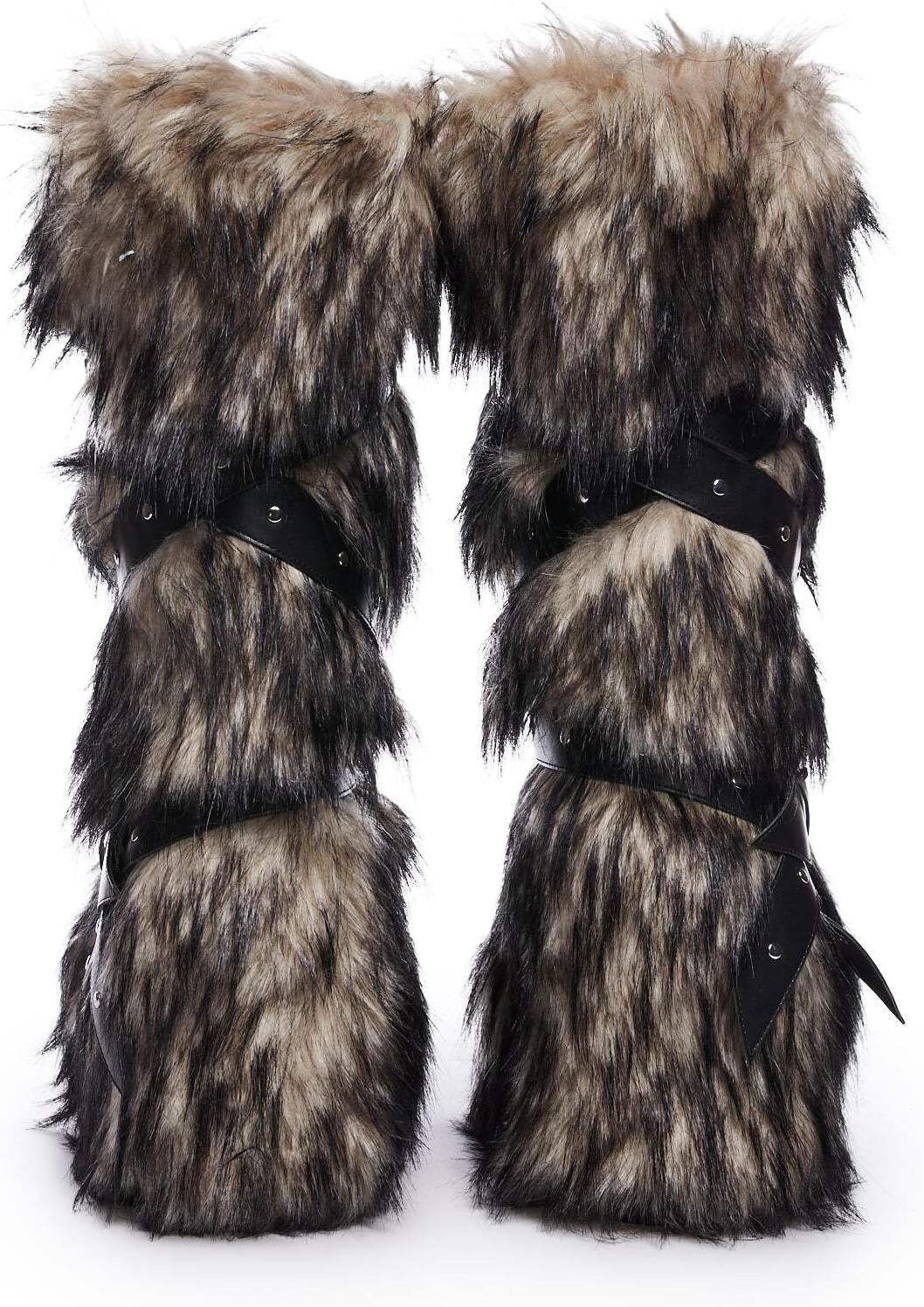 image:imageDolls Kill Wild Instincts Faux Fur Boots by Club Exx Womens Knee High Platform Boots with Buckle StrapsIvory