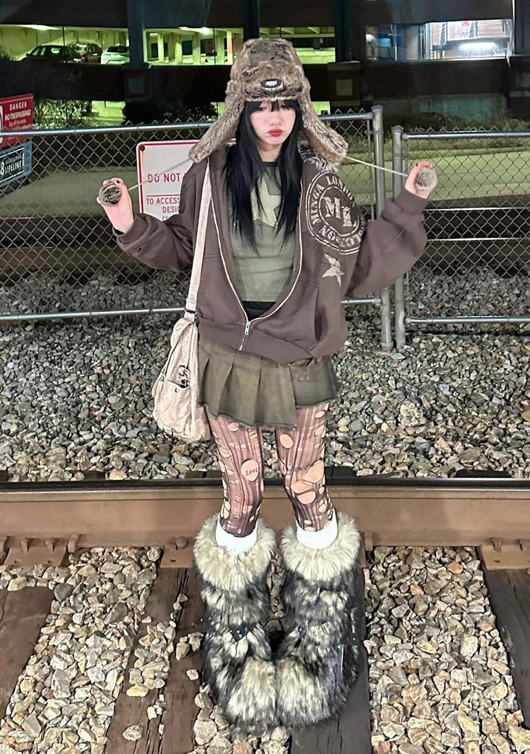 image:imageDolls Kill Wild Instincts Faux Fur Boots by Club Exx Womens Knee High Platform Boots with Buckle StrapsIvory