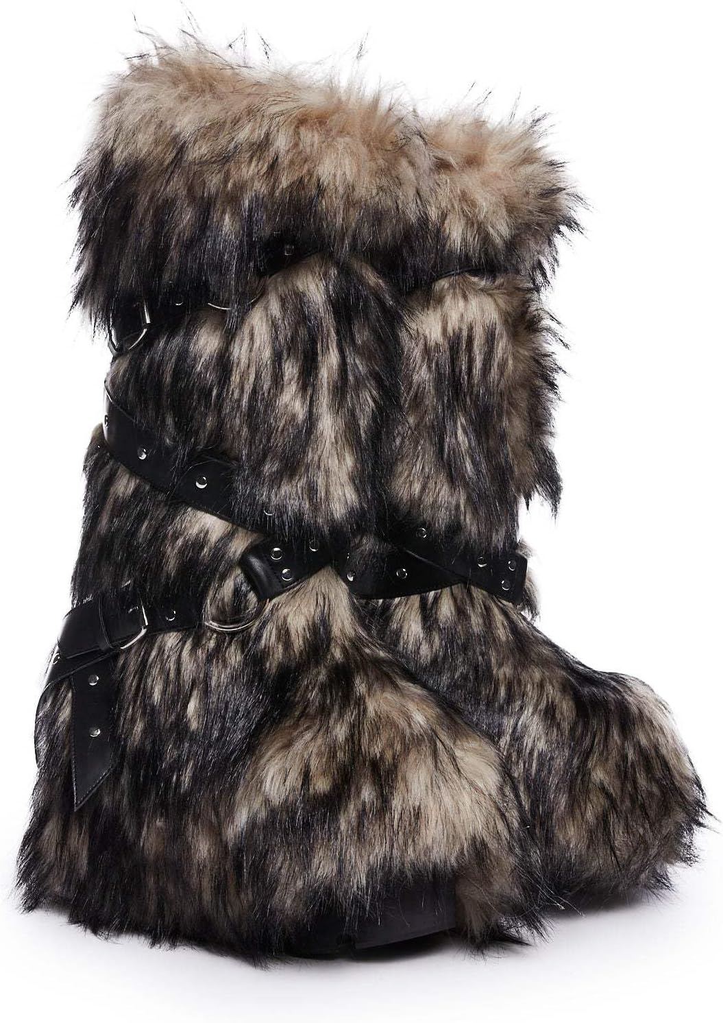image:imageDolls Kill Wild Instincts Faux Fur Boots by Club Exx Womens Knee High Platform Boots with Buckle StrapsIvory