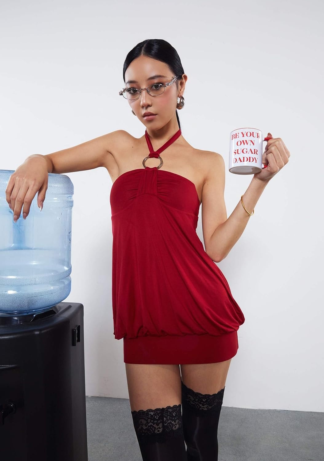 image:imageDolls Kill Y2K Bubble Mini Dress by Generation Kiss Trendy Halter Neck Dress with Ruched Bust and Bubble HemRed