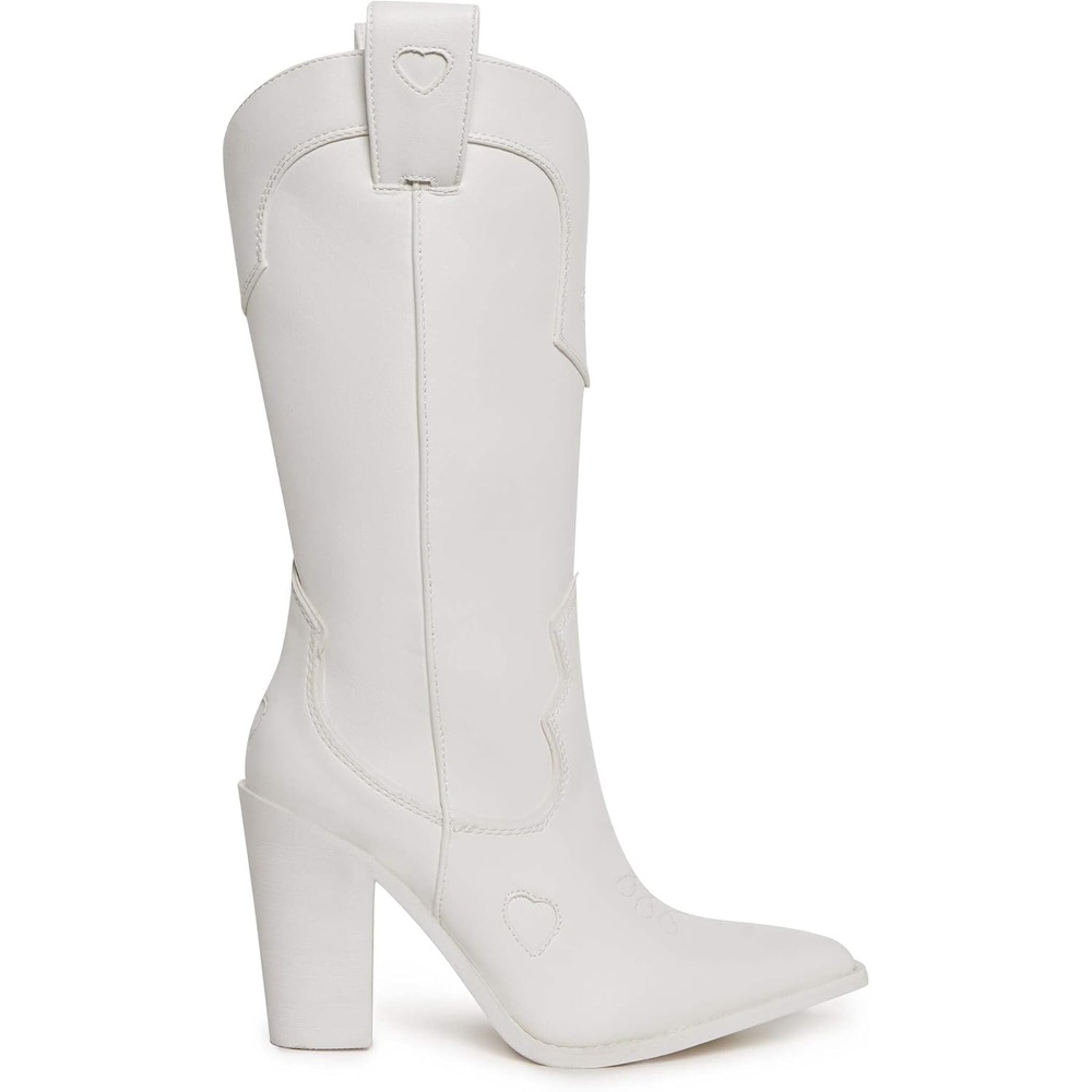 image:imageDolls Kill Basic Present Perfect Cowgirl Boot by Sugar Thrillz Womens MidCalf Western Heeled Boots with Heart StitchingWhite