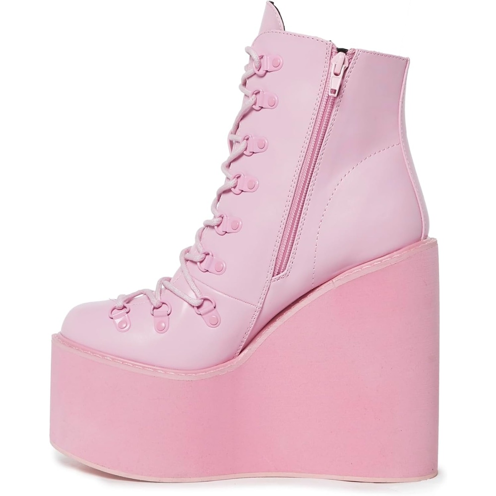 image:imageDolls Kill Exclusive Traitor Platform Boots by Current Mood  Vegan Leather Wedge Boots for Edgy Streetwear Fashion BlackPink