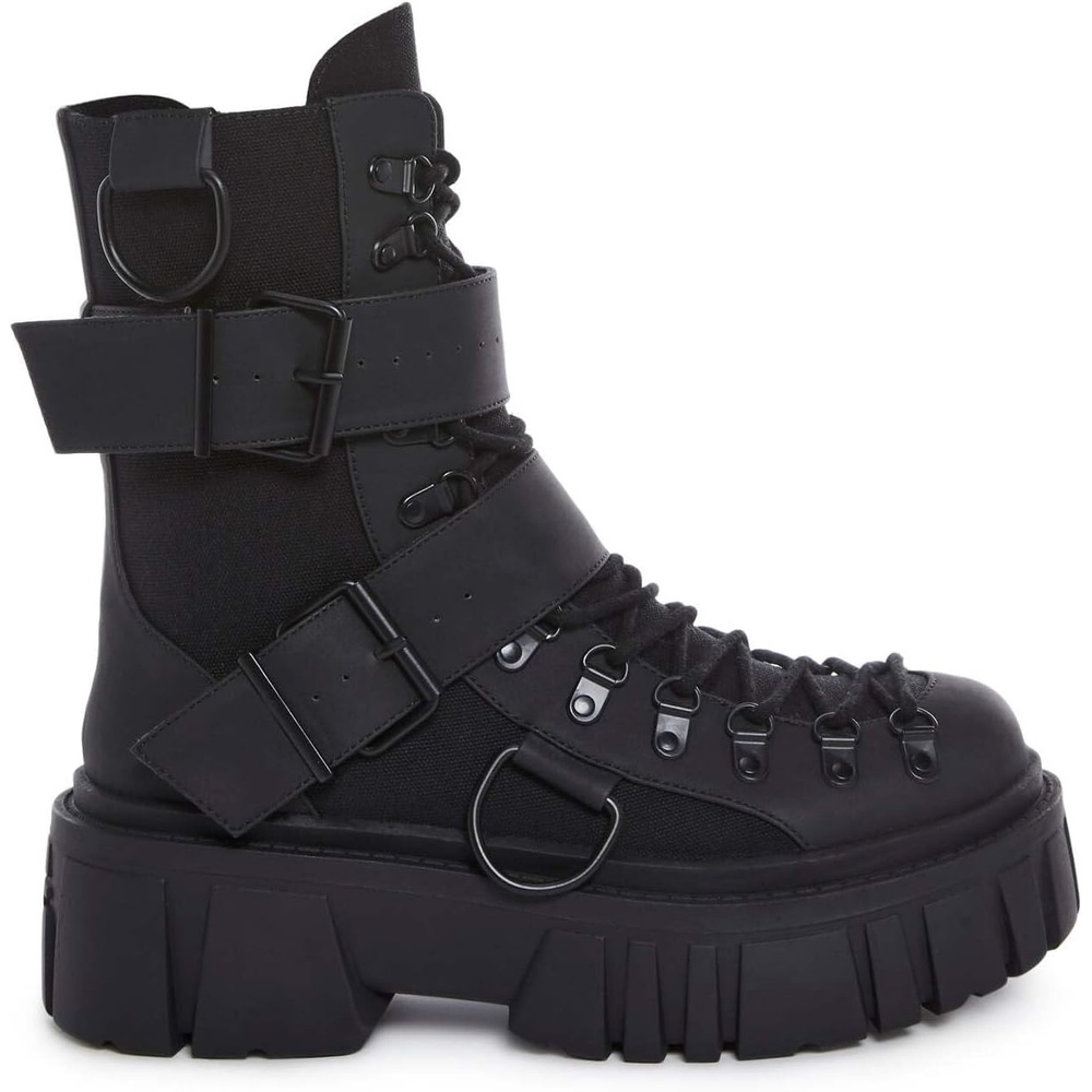 image:imageDolls Kill Low Traitor Boots by Club Exx Chunky Vegan Leather Boots with Buckles DRings amp Side ZipperBlack